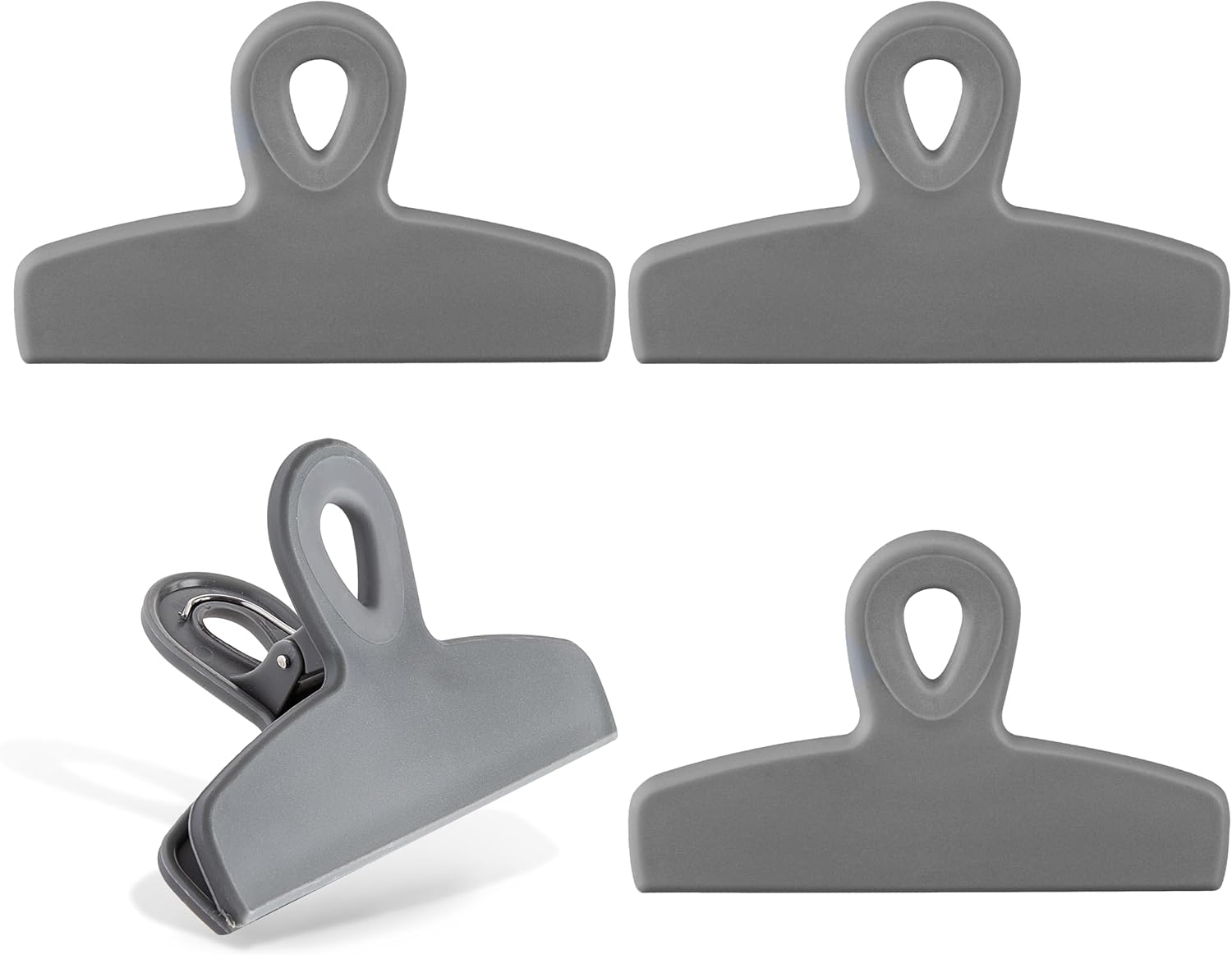 COOK with COLOR Bag Clips - Heavy Duty Chip Clip and Refrigerator Magnet Clips for Food Storage with Air Tight Seal Grip, Grey, Pack of 4 Large Clips