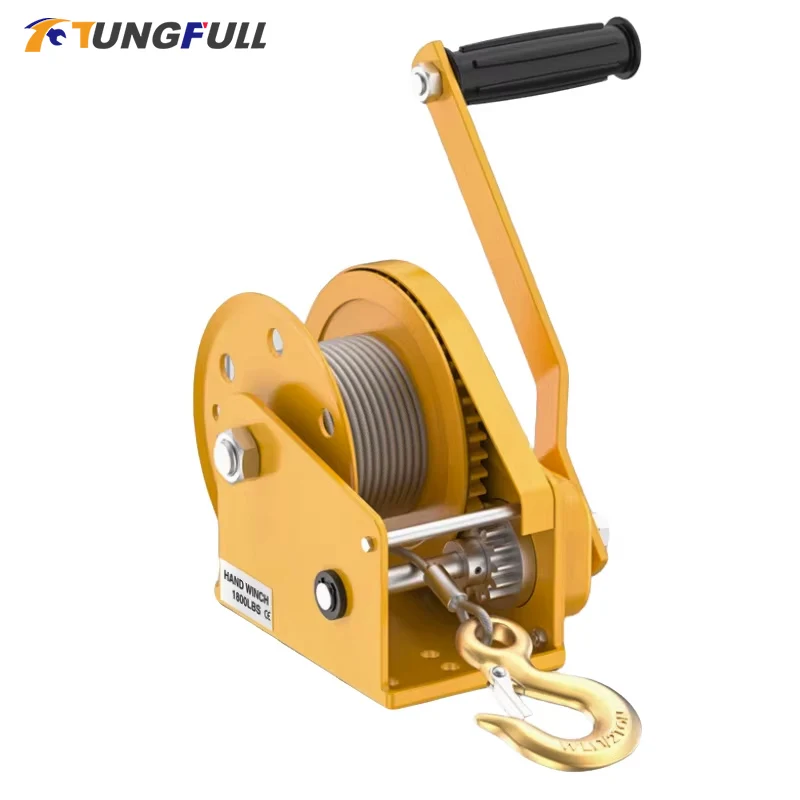 1200LB Manual Hoist Winch Heavy Duty Manual Winch Galvanized Steel Wire Rope Manual Operated Hand Crank Winch Self-lock