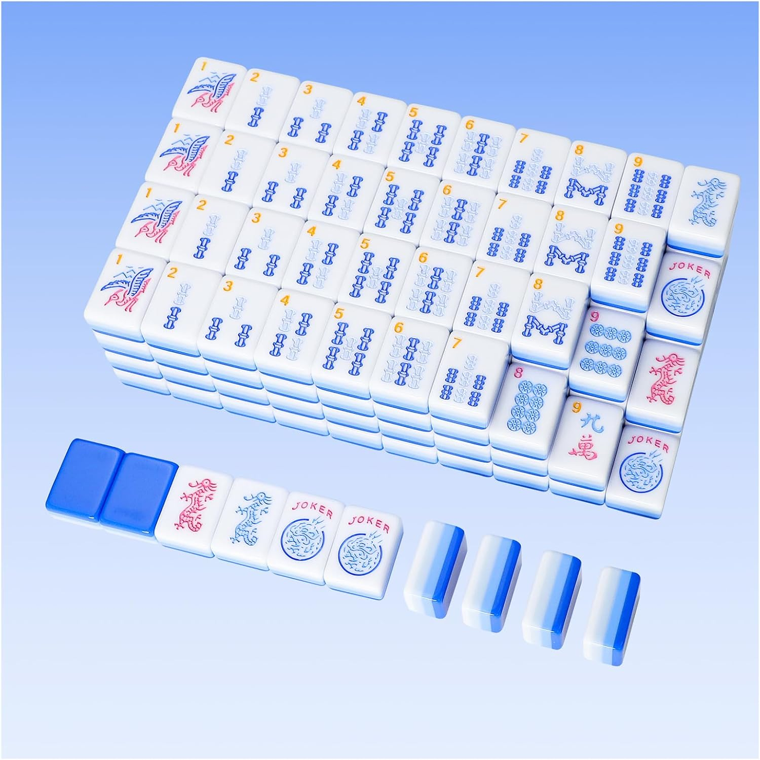 Engraved 4 Layer American Mahjong Tile Set(Blue), 166 Acrylic Mahjong Tiles with a Carrying Bag and Accessories