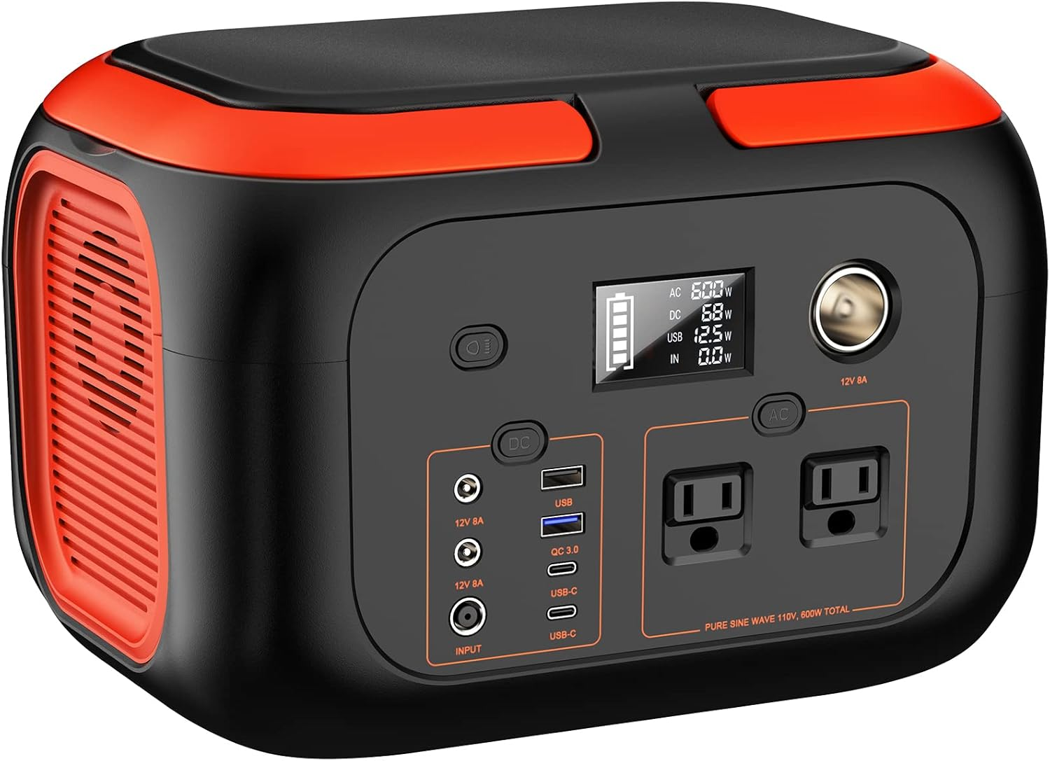 Portable Power Station 600W, 296Wh/80000Mah Backup Lithium Battery Pack Bank, 110V Pure Sine Wave AC Outlet Solar Generator for Camping Emergency RV Outdoor Hurricane Supplies