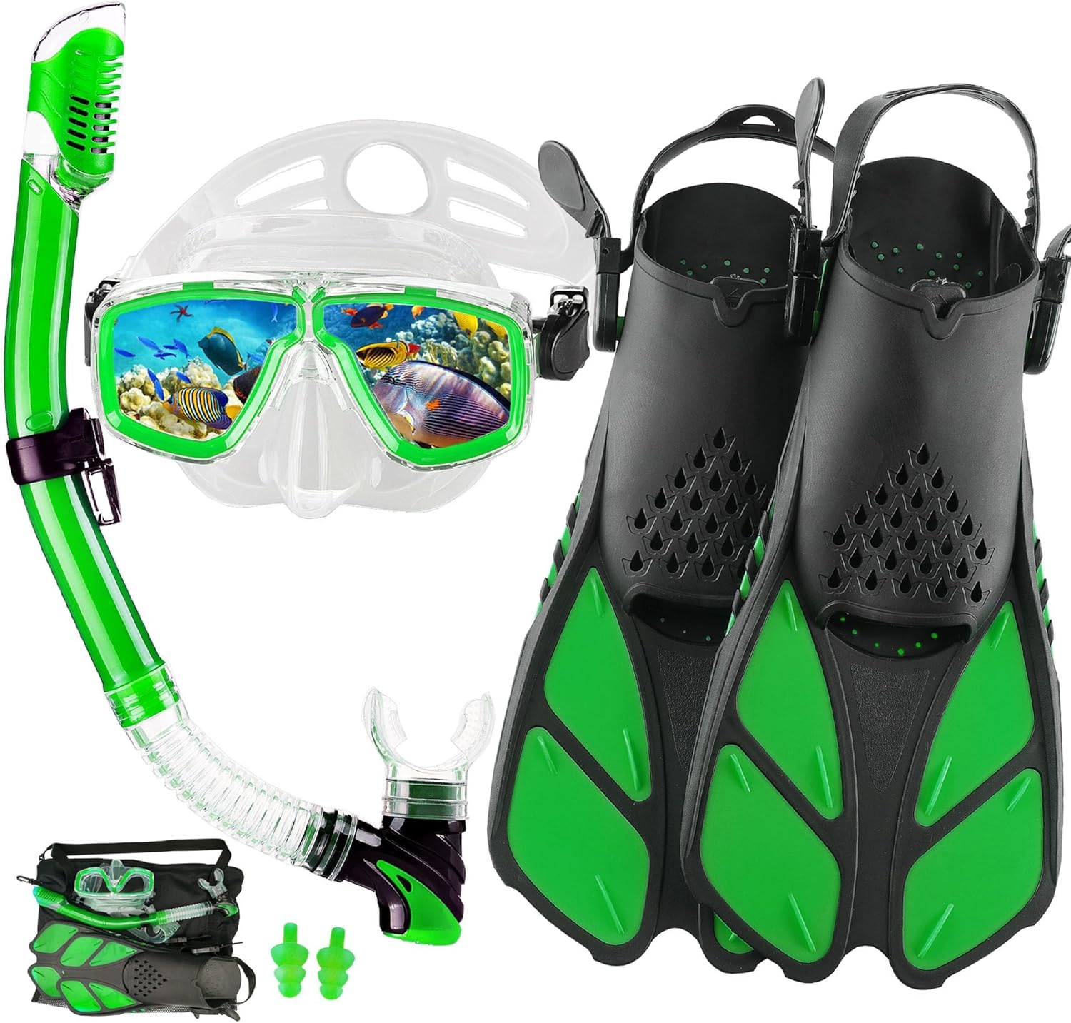 Snorkeling Gear for Adults with Fins Scuba Diving Gear Adult Professional Travel Snorkel Sets with Flippers,Anti-Fog Anti-Leak Diving Mask