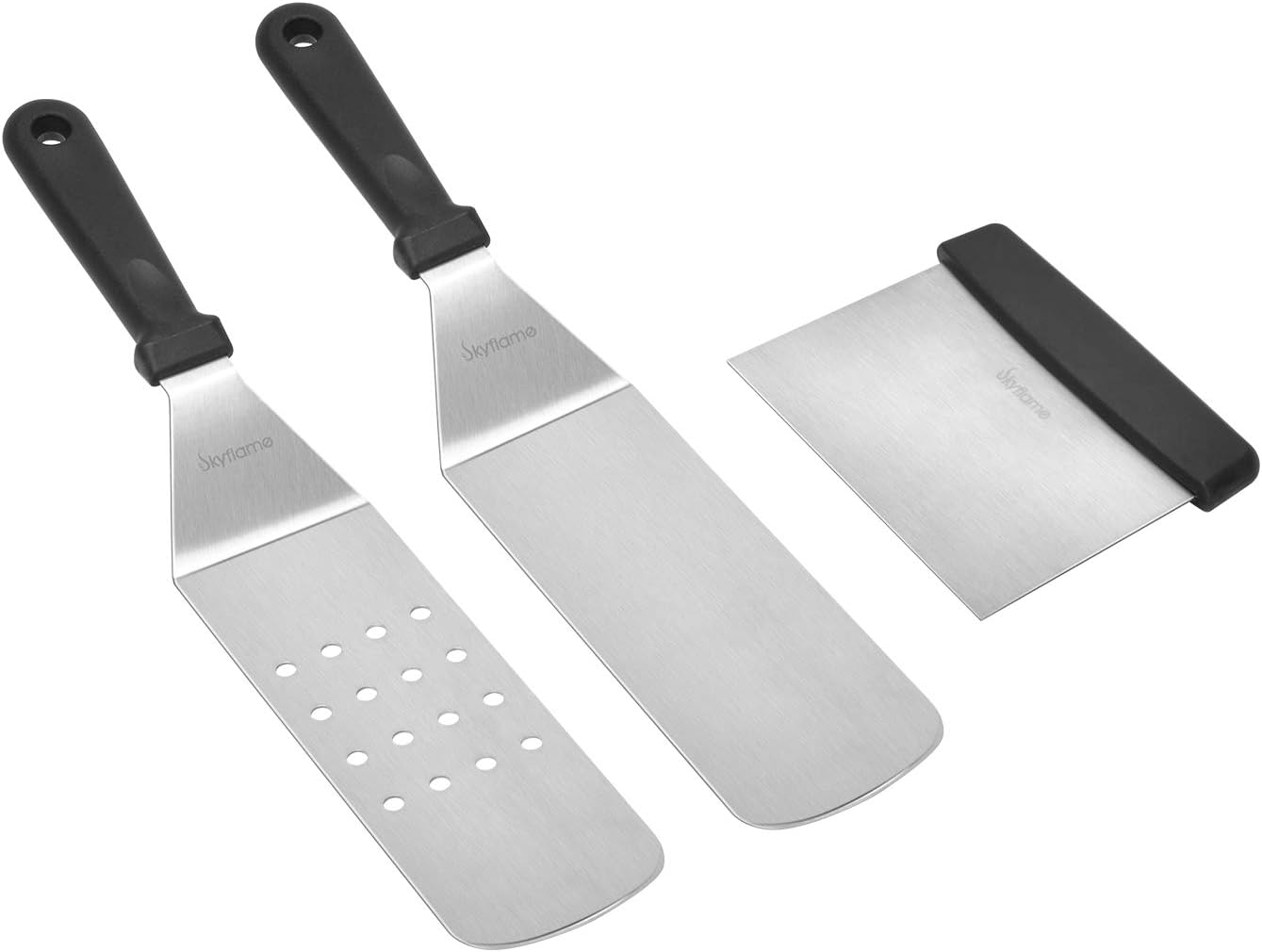 3 Piece Griddle Accessories Kit, Stainless Steel Professional Long BBQ Grill Spatula/Turner & Scraper Set for Flat Top Grill Hibachi Camping Cooking