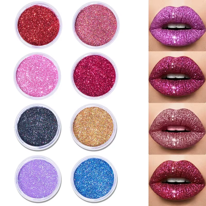 Private Label Gloden Glitter Lips Set Cosmetics Waterproof Metallic Glitter Lipstick