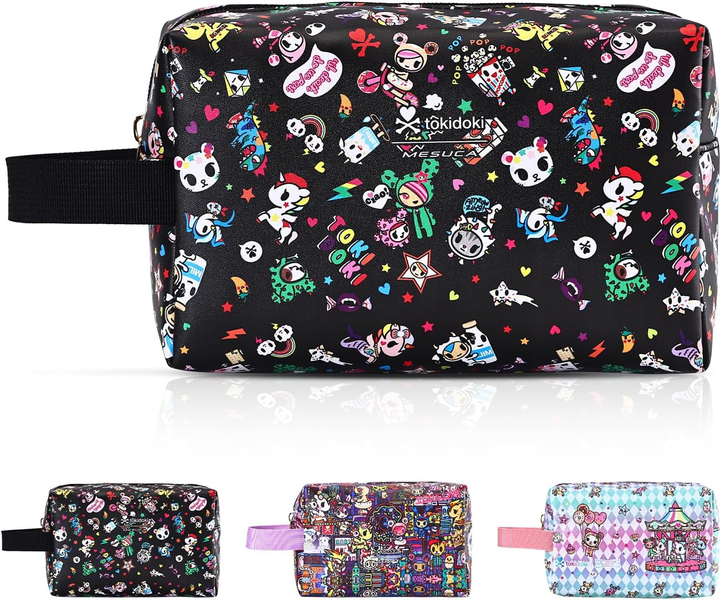 Unicorno Makeup Bag PU Cosmetic Pouch Travel Toiletry Organizer | Officially Licensed, Waterproof PU, Carry Handle, Compact 7.87X4.92X3.93In, Lightweight Multi-Use Travel Makeup Organizer