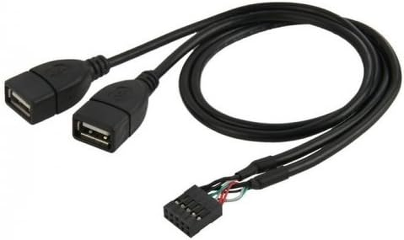 JSER USB 10 Pin 9Pin Motherboard Female Header to Dual USB 2.0 Female Adapter Cable 50Cm