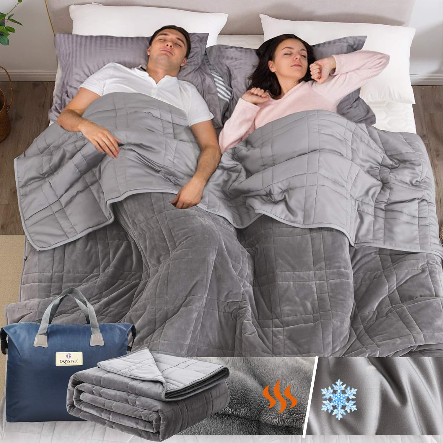 80''X87'' Weighted Blanket Queen Size for Adult(20Lb, Reversible), Double-Sided with Warm Short Plush and Cool Tencel Fabric - Carry Bag Included