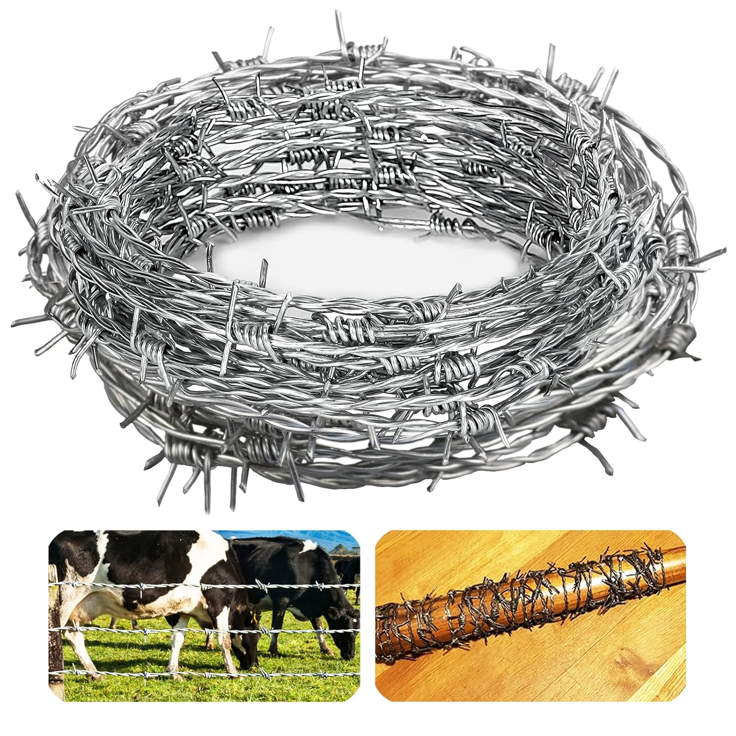 Yowlieu 4 Point Barbed Wire, 18 Gauge Real Barb Wire Roll 20 Feet Barbwire for Fence, Baseball Bat, Bird Feeder, Garden & Crafts