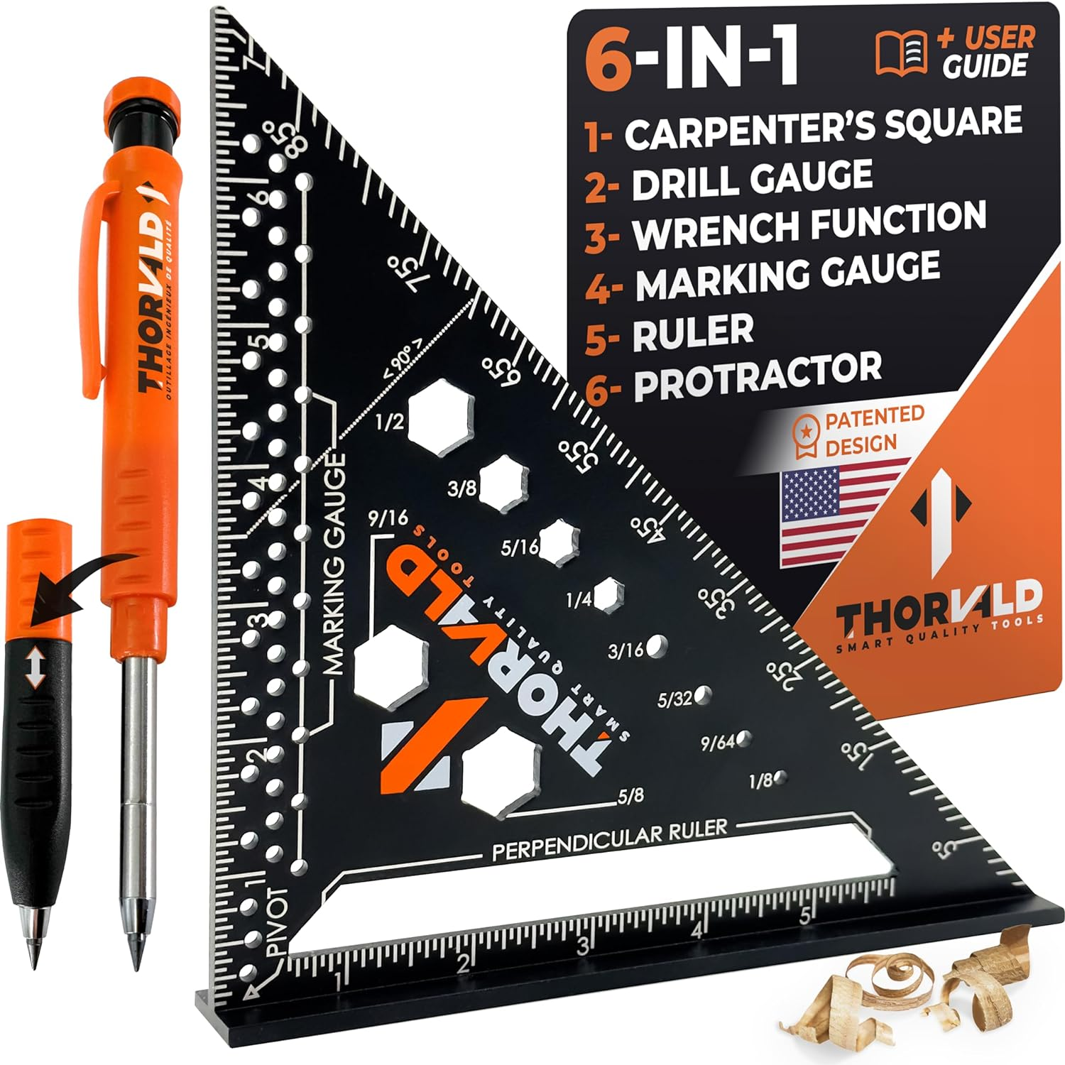 THORVALD 6-In-1 Carpenter Square 7 Inch (1/16