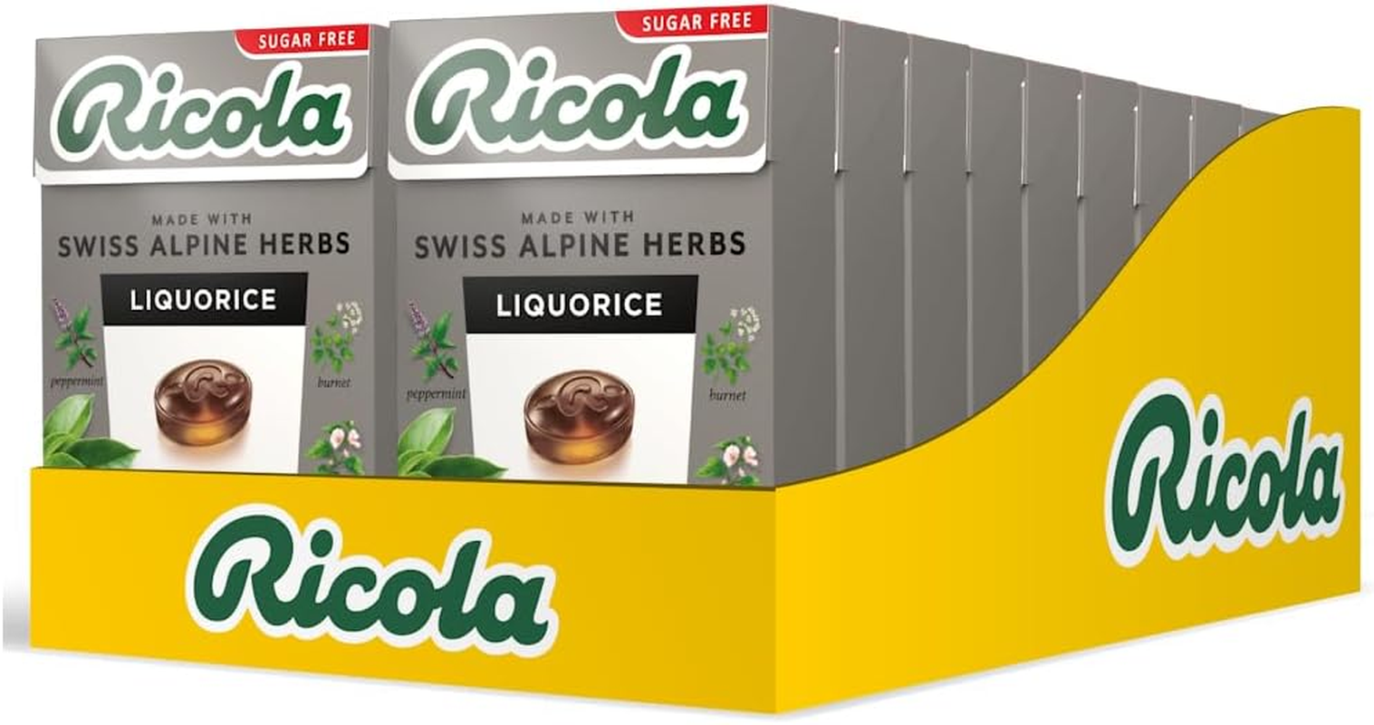 Liquorice Sugar Free Swiss Herbal Sweets, Pack of 20 Boxes | Liquorice Flavour, Sugar Free Swiss Herbal Sweets, Effective Throat Lozenges, Pack of 20 Boxes