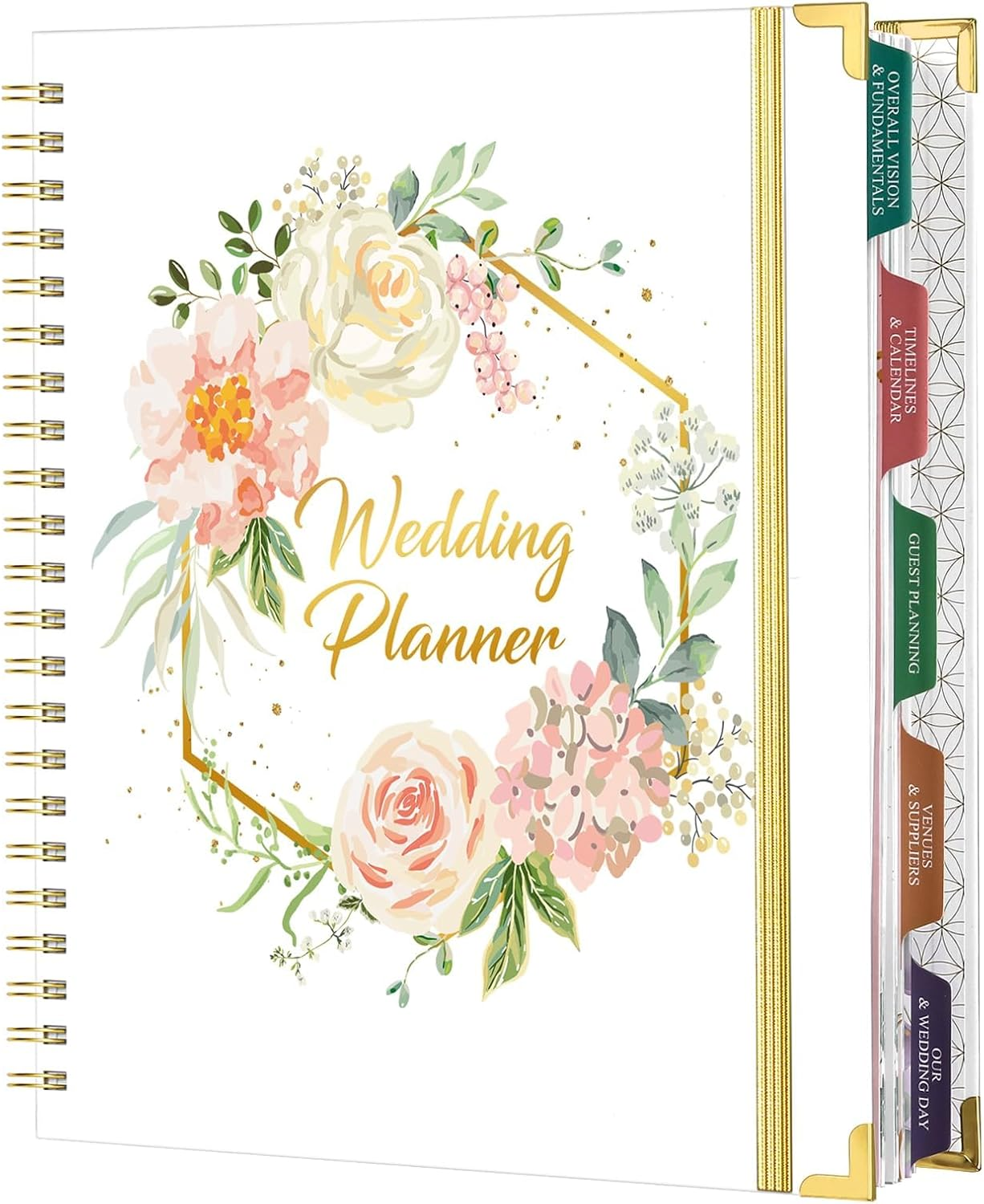 Floral Wedding Planner Book with Organizer, 5 Tabs, Hardcover, 9