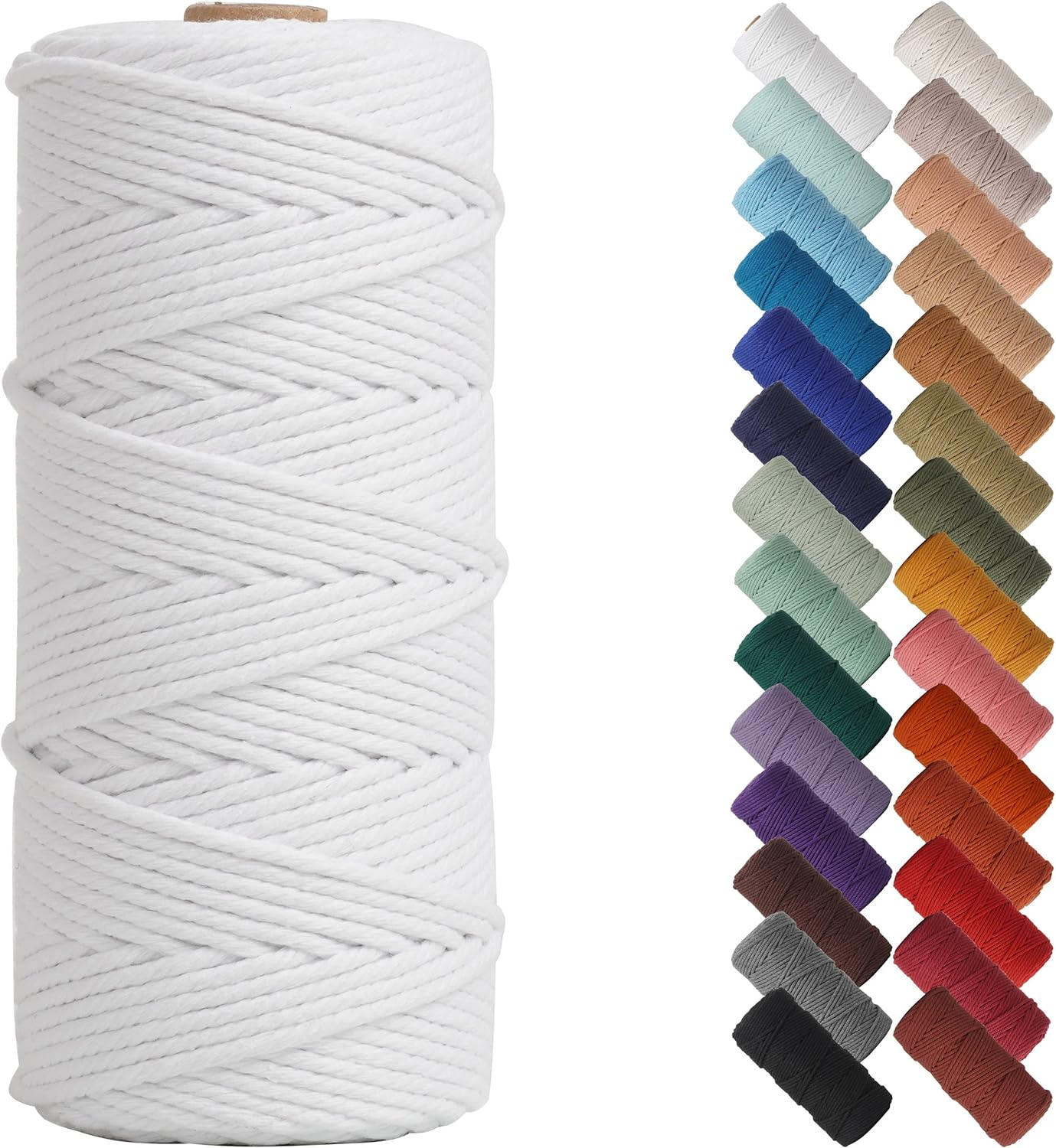 White Macrame Cord 3Mm X 109Yards, Colored Macrame Rope, Cotton Rope Macrame Yarn, Colorful Cotton Craft Cord for Wall Hanging, Plant Hangers, Crafts, Knitting