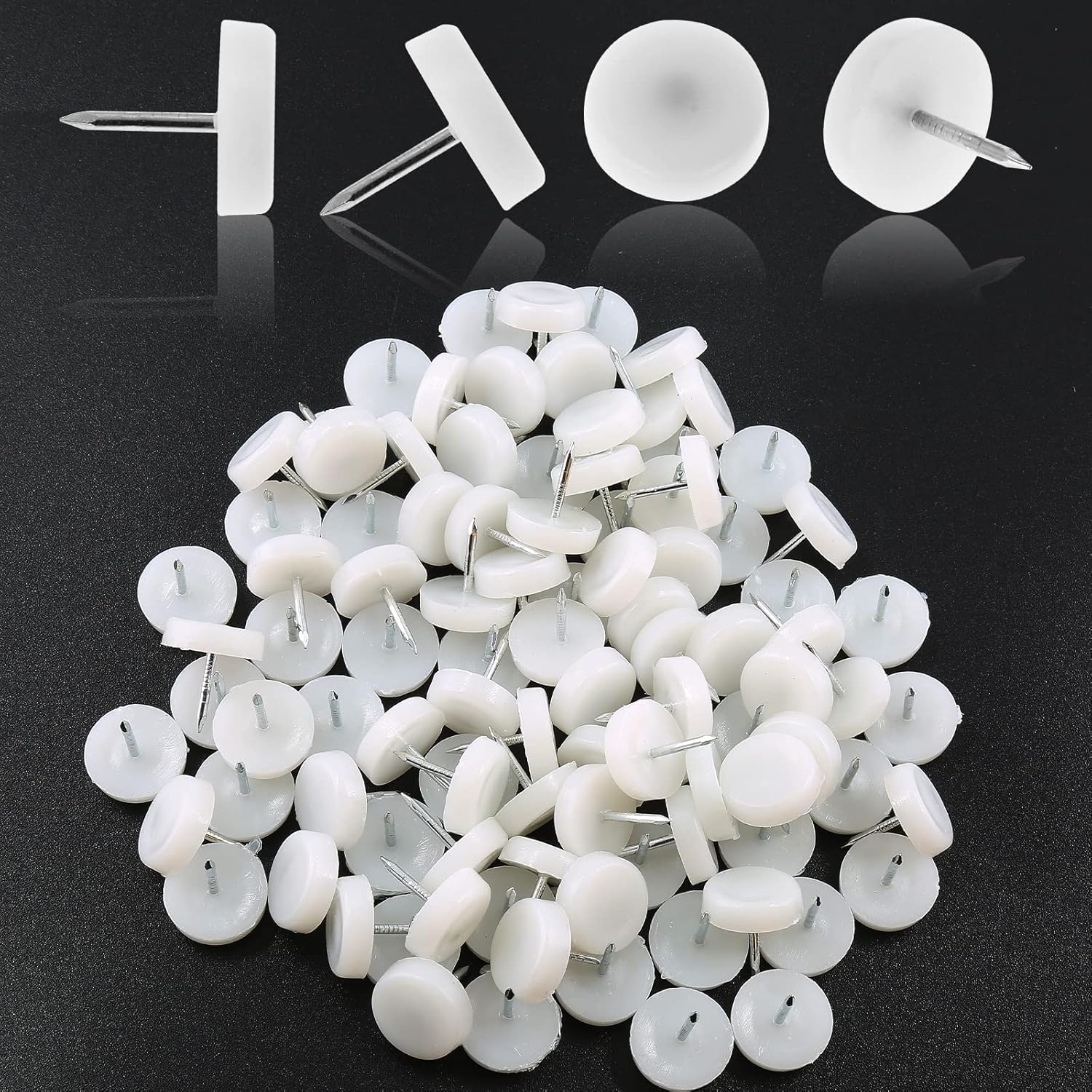100 PCS Nail in Furniture Glides 18Mm Nylon Chair Glides for Wood Floors, White Plastic Table Leg Protectors Chair Feet Sliders, Plastic Chair Legs Tack on Furniture Pads for Hardwood Floors