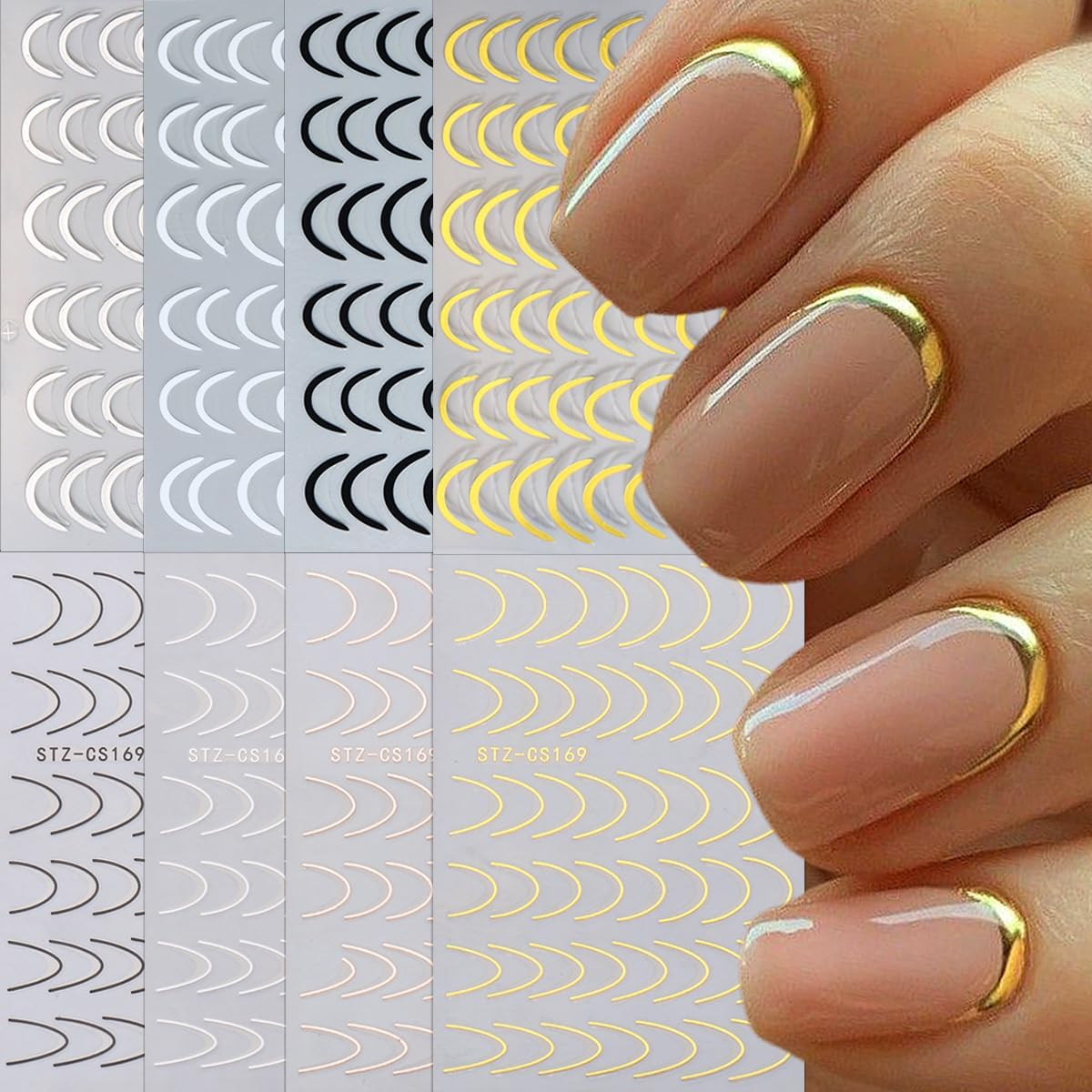 8 Pieces French Tip Line Nail Art Stickers 3D Simple Lines Nail Stickers Black
