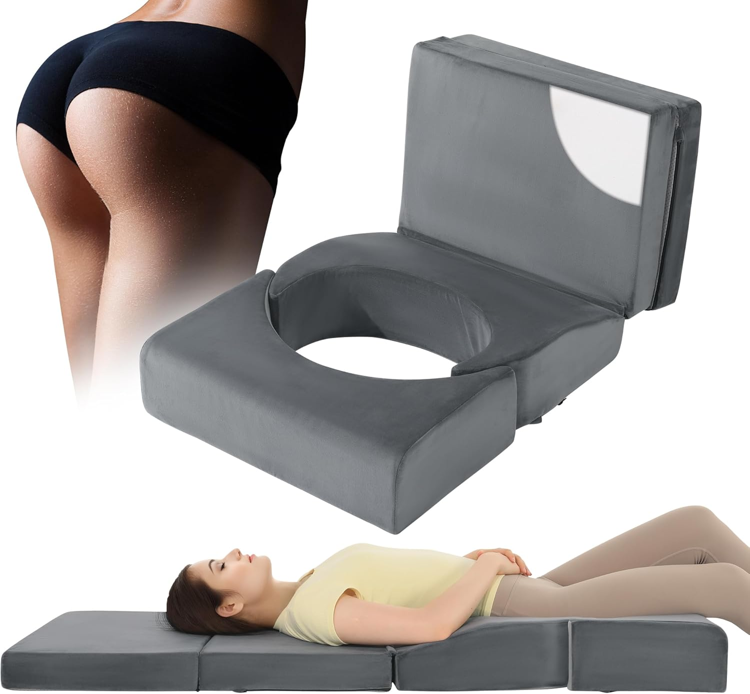Adjustable Size BBL Pillow after Surgery for Sleeping,High Density Foam Foldable BBL Brazilian Butt Lift Pillow Post Surgery Recovery for Sleeping, BBL Recovery Must Haves,Grey
