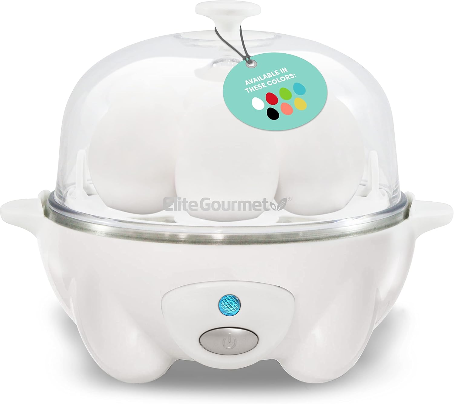 EGC-007 Rapid Egg Cooker, 7 Easy-To-Peel, Hard, Medium, Soft Boiled Eggs, Poacher, Omelet Maker, Auto Shut-Off, Alarm, 16-Recipe Booklet, White