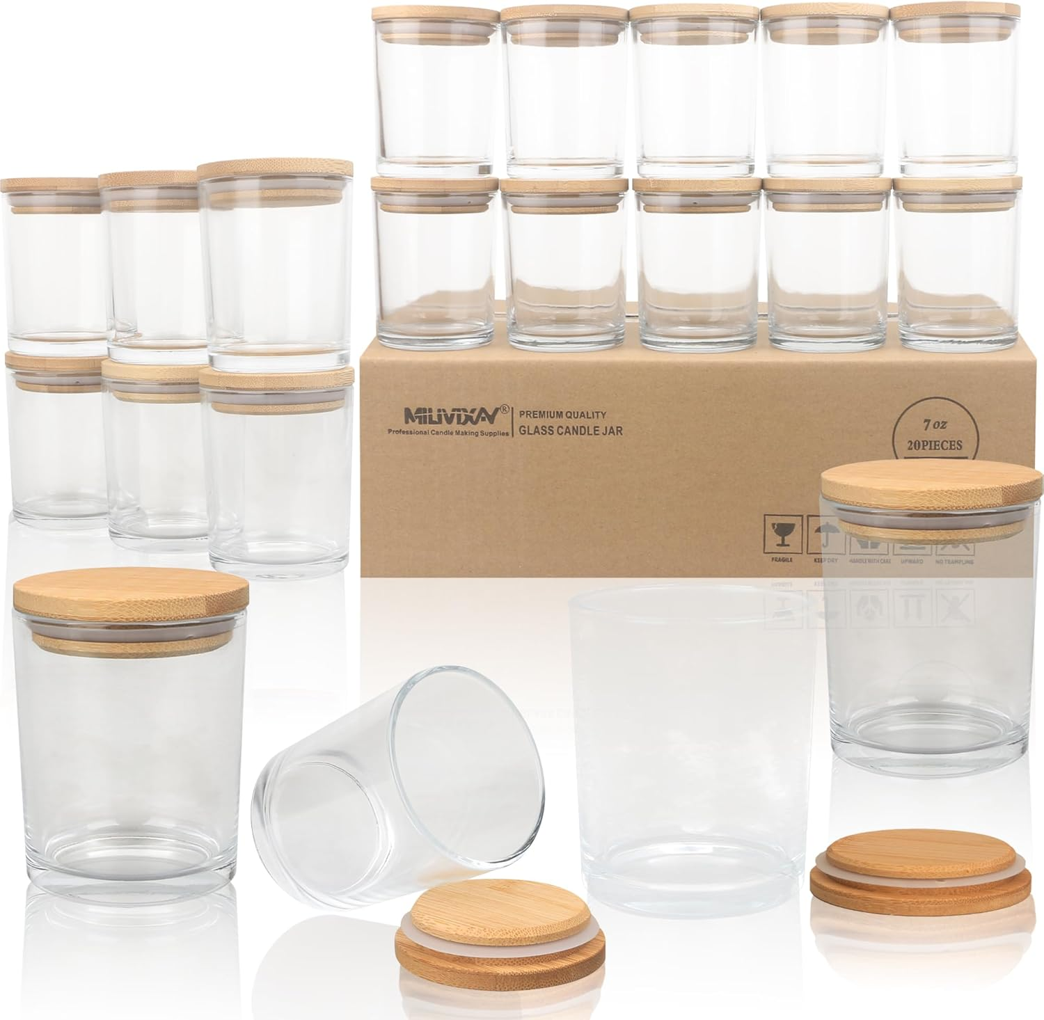 MILIVIXAY 20 Pack 7 OZ Clear Thick Glass Candle Jars with Lids - Bulk Empty C... - Picture 6 of 18