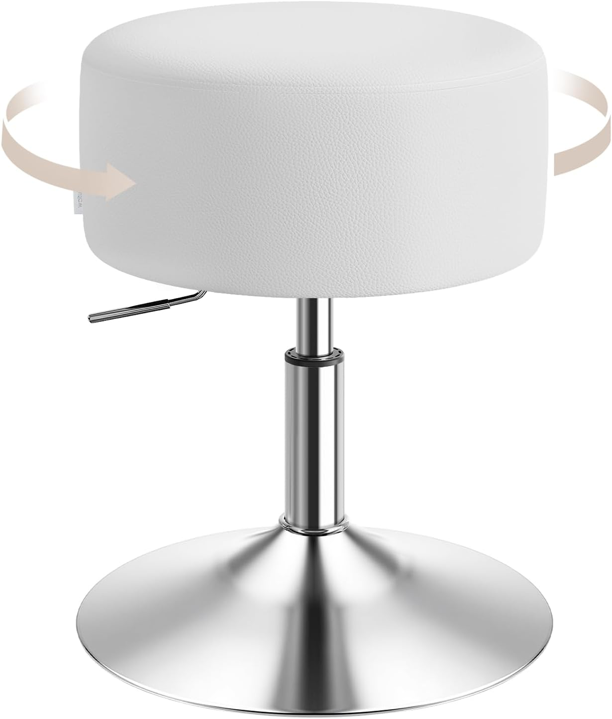 WOLTU Schminktisch Hocker, Schminkstuhl, Barhocker Rund, Höhenverstellbar, 360° Drehbar Mit Verdickter Polsterung, Kunstleder Bequemstuhl Für Schminktisch, Schlafzimmer, Esszimmer, Weiß