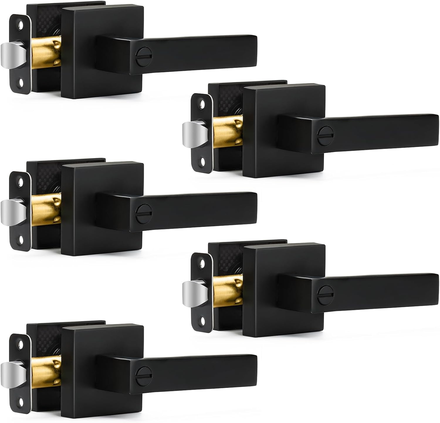 5 Pack Matte Black Door Handles Privacy Door Levers, Keyless Interior Door Knobs Square Door Levers Heavy Duty Door Locks for Bedroom Bathroom, Reversible Flat Levers