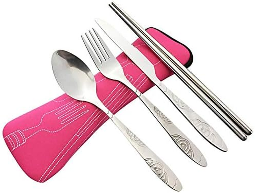 5Pcs Cutlery Travel Knife Fork Portable Bag Stainless Steel Spoon Chopstick S... - Picture 12 of 14