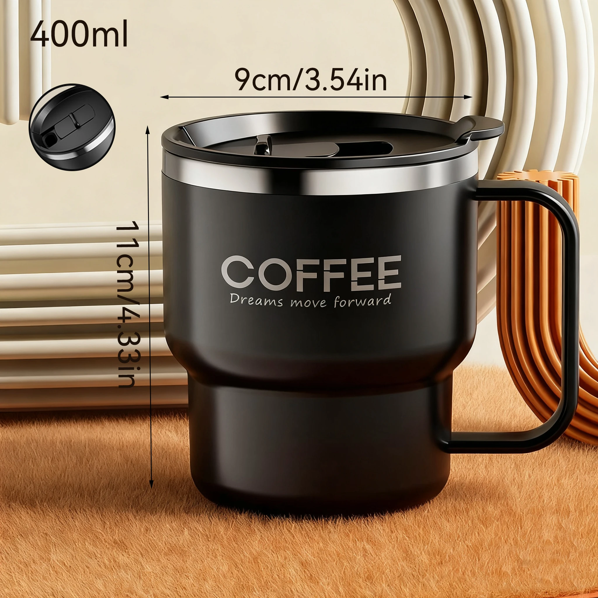 WORTHBUY 304 Stainless Steel Double Wall Insulated Coffee Cup with Handle Portable Students Leak-Proof Water Cup Milk Coffee Mug