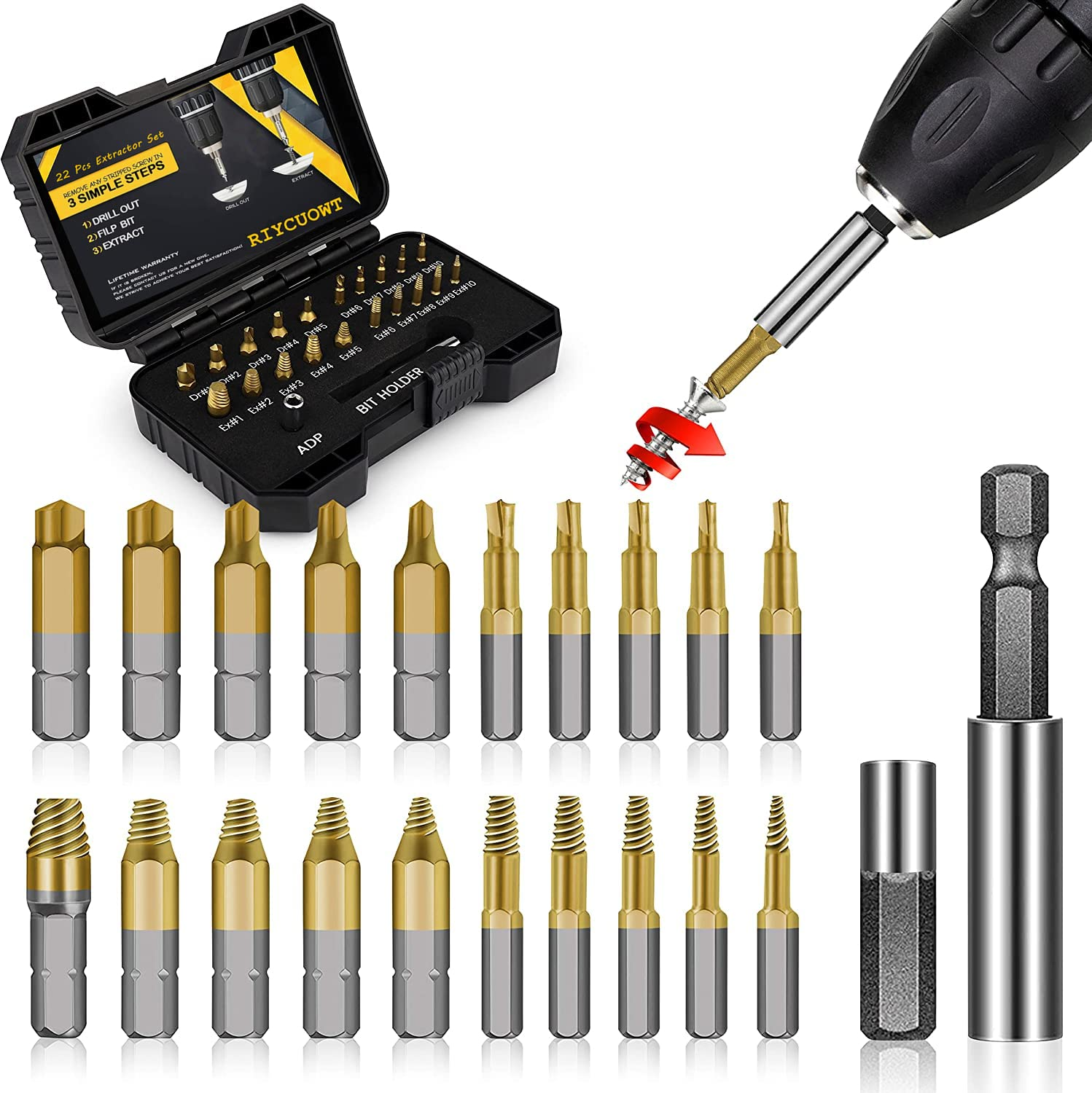Extractor tornillos 22 piezas titanio regalo hombre removedor tornillos tuercas