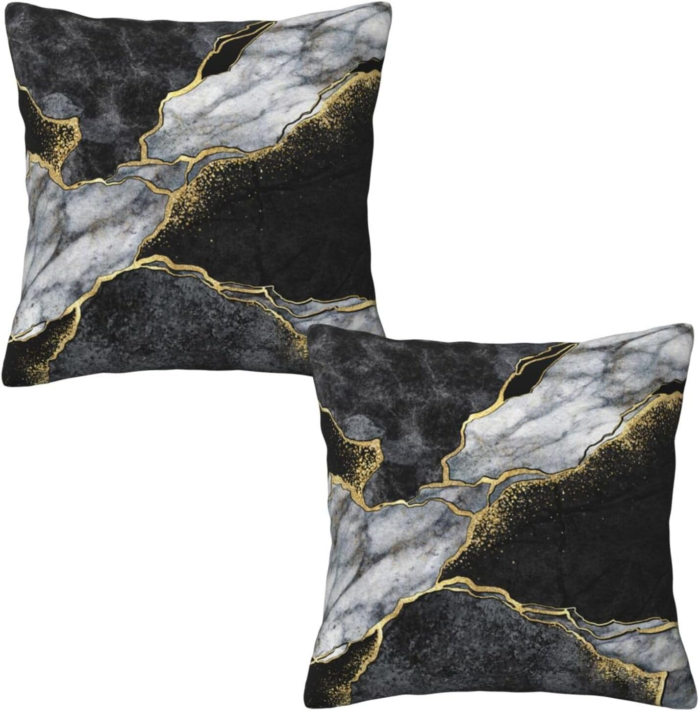 Marble Black and Gold Throw Pillow Covers 20x20 Inches Set of 2, Decorative Black Grey Gold Pillow Case Square Cushion Covers for Sofa Bed Couch Living Room