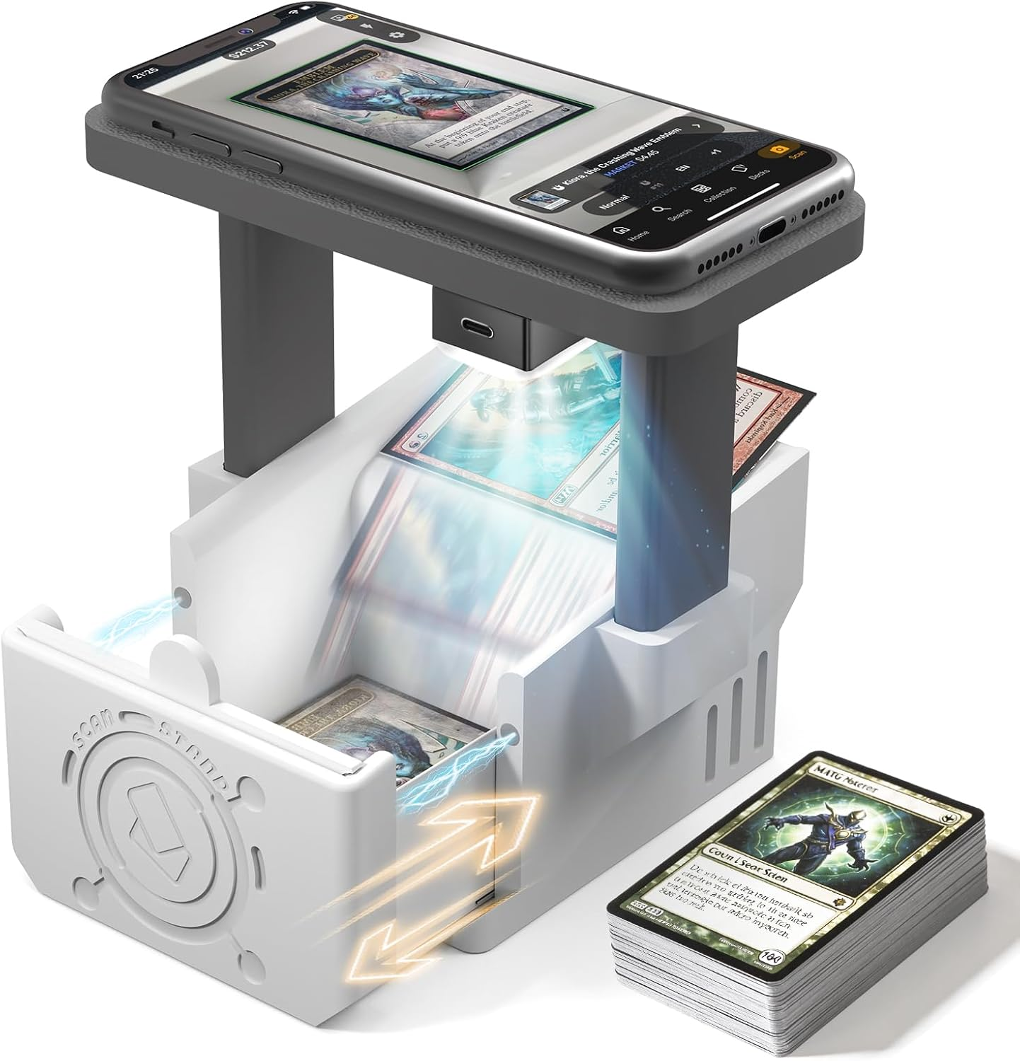 Card Scanner Pro Max–Card Scanner Stand for MTG & TCG, Scan Sleeved & Unsleeved Trading Cards, Phone Holder with Rechargeable Magnetic Fill Light, 3 Modes 6 Levels, MTG Card Scanner Stand for Manabox