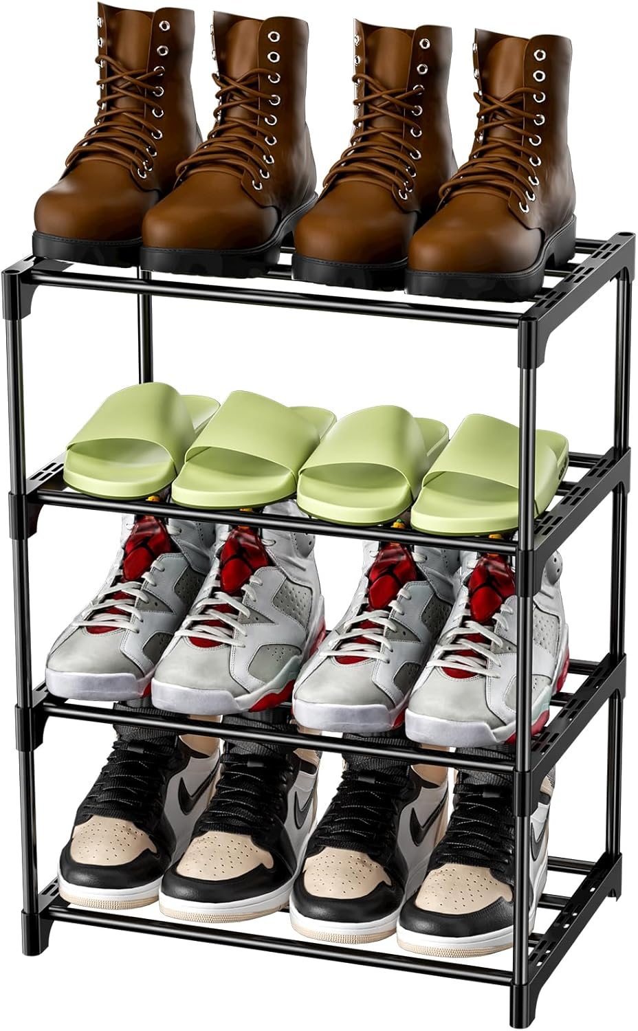 Scarpiera A 3 Piani Impilabile In Metallo - Organizer Per 6 Paia Di Scarpe - Nero