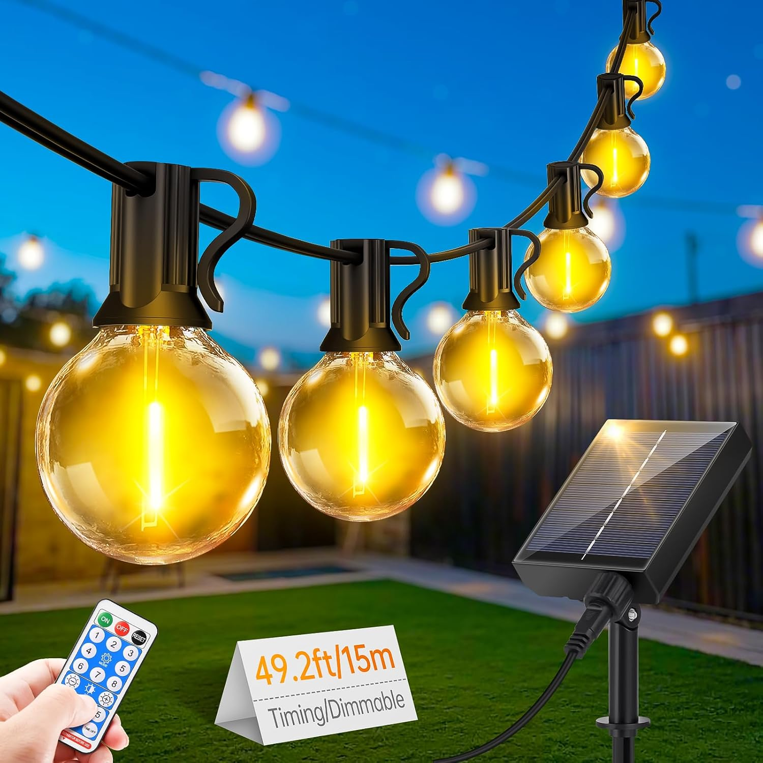 Solar String Festoon Lights Outdoor - Remote Control 15M / 49.2Ft USB 