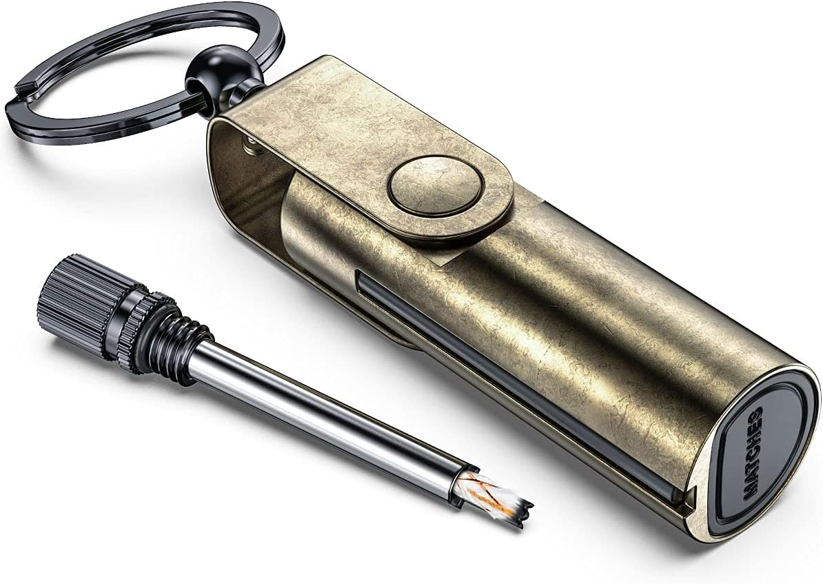 VVAY Permanent Match, Waterproof Trench Forever Match Survival Fire Starter Keychain Lighter