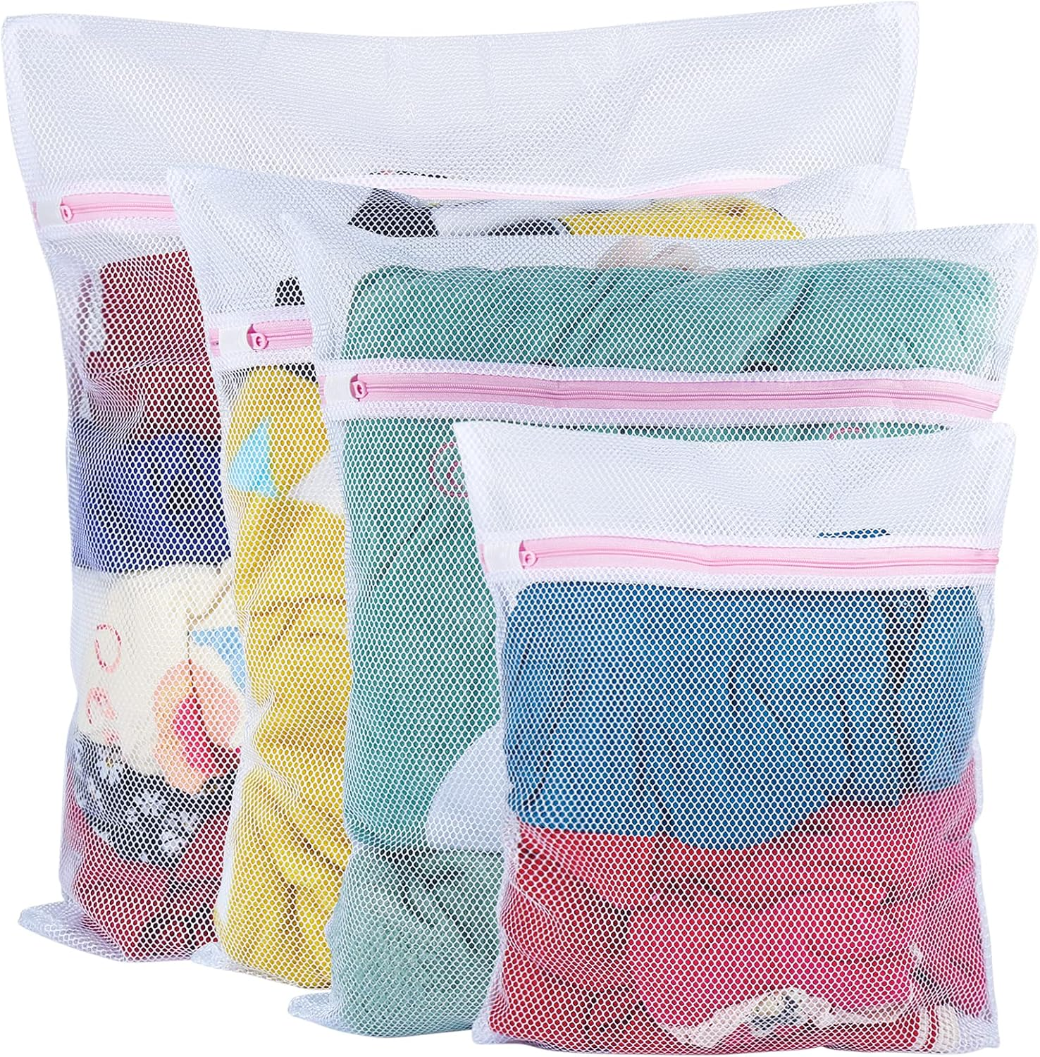 Mesh Laundry Bags, 4Pcs Durable Coarse Mesh Wash Bags with Zipper for Washing Machine, Delicates, Lingerie, Socks, Shoes and Stuffed Animals