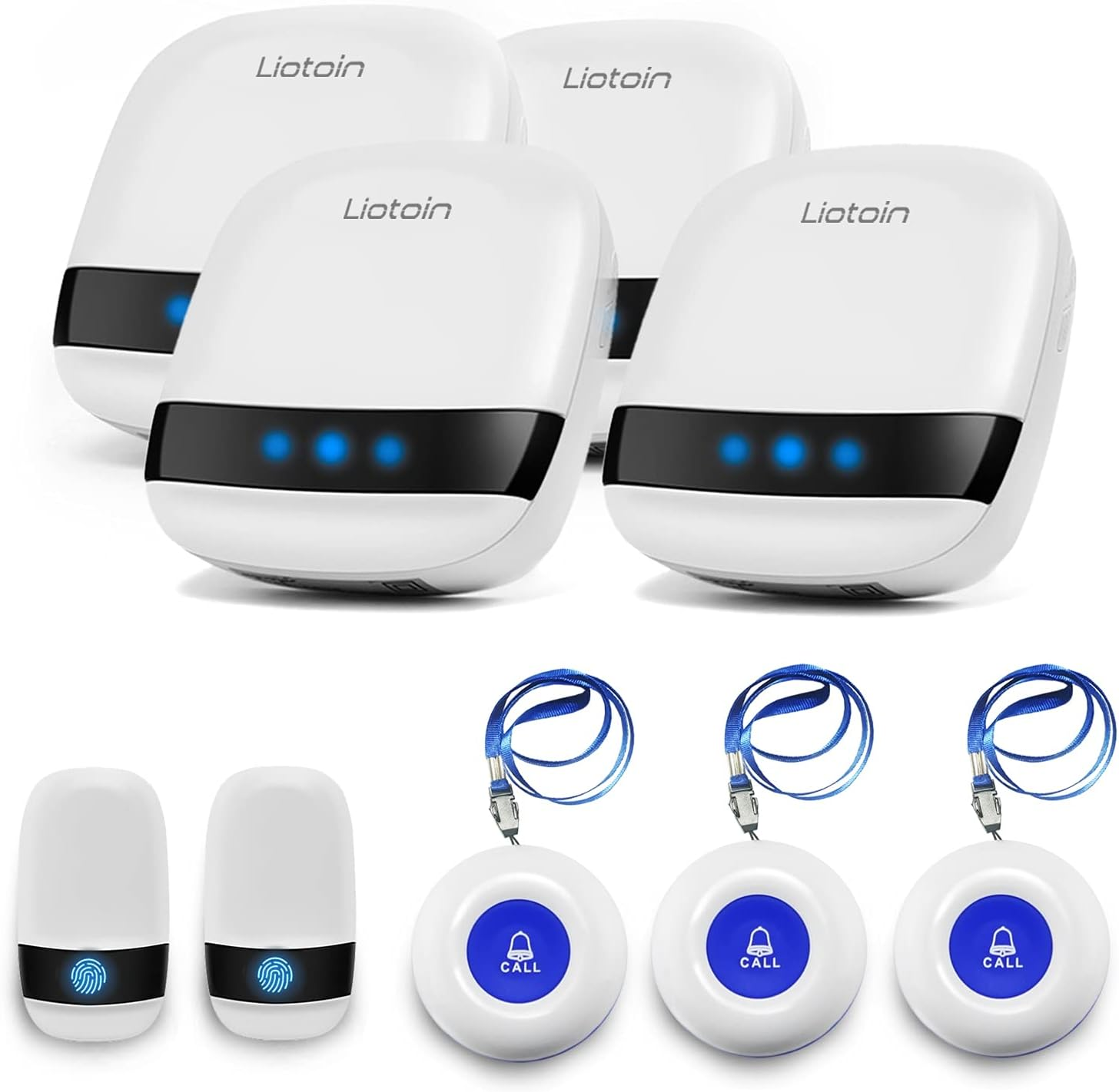 Wireless Caregiver Pager Elderly Alarm Call Button Personal Alarms Call Bell Panic Alarm Systems for Elderly/Patient/Disabled/Nurse 5 Transmitter 4 Plug-In Receiver (600+Ft Operating Range)