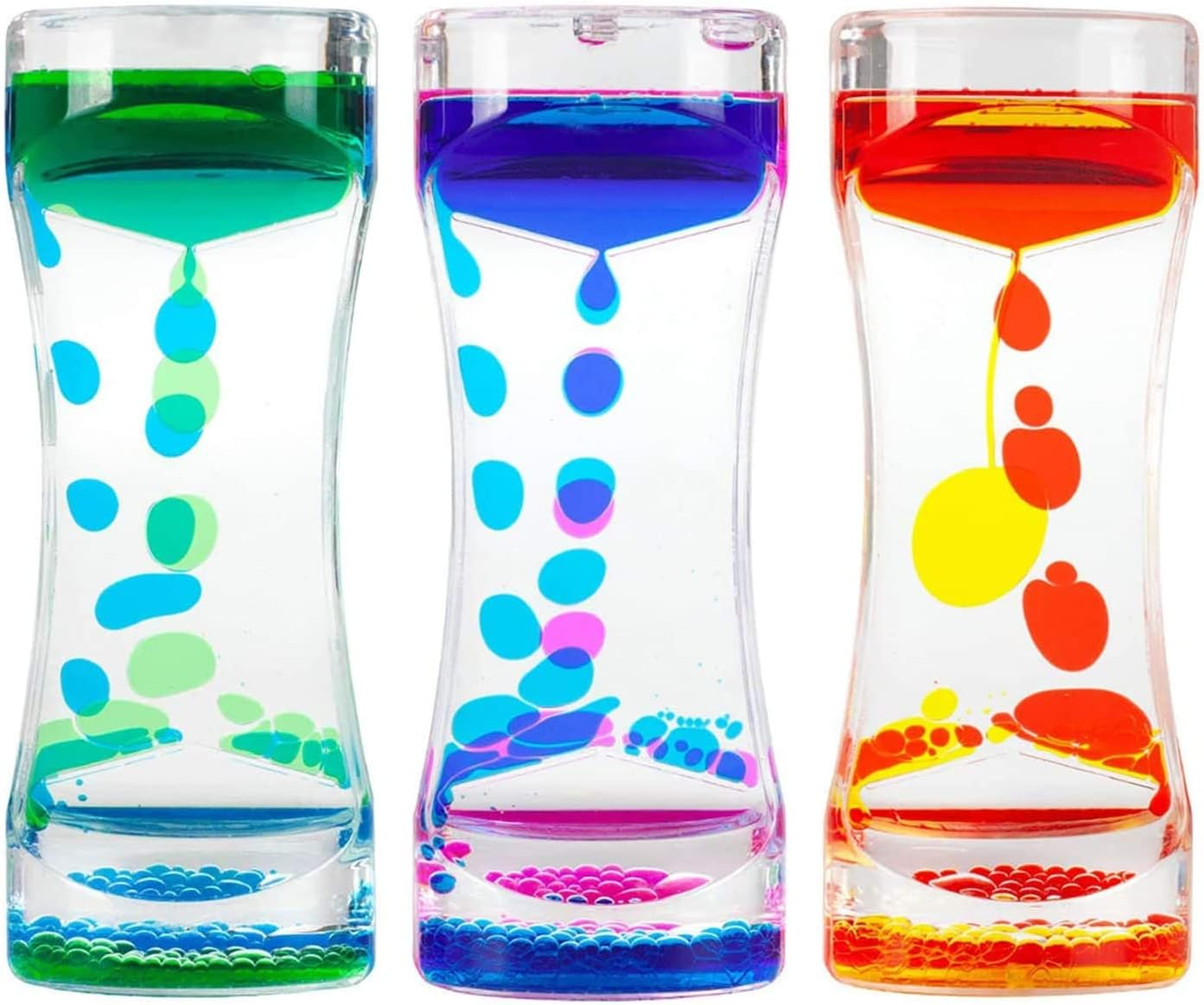 Oneshow Liquid Motion Bubbler Timer Colorful Oil Hourglass Liquid Sensory Toys Activity Fidget Toy Calm Stress Relief Desk Toys Desk Decor for Adults and Teenager Fidget Water Timers 3 Pack