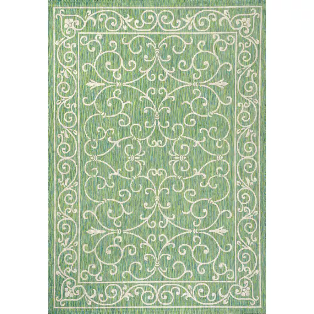 Charleston Vintage Filigree Textured Weave Green/Ivory 5 Ft. X 8 Ft. Indoor/Outdoor Area Rug
