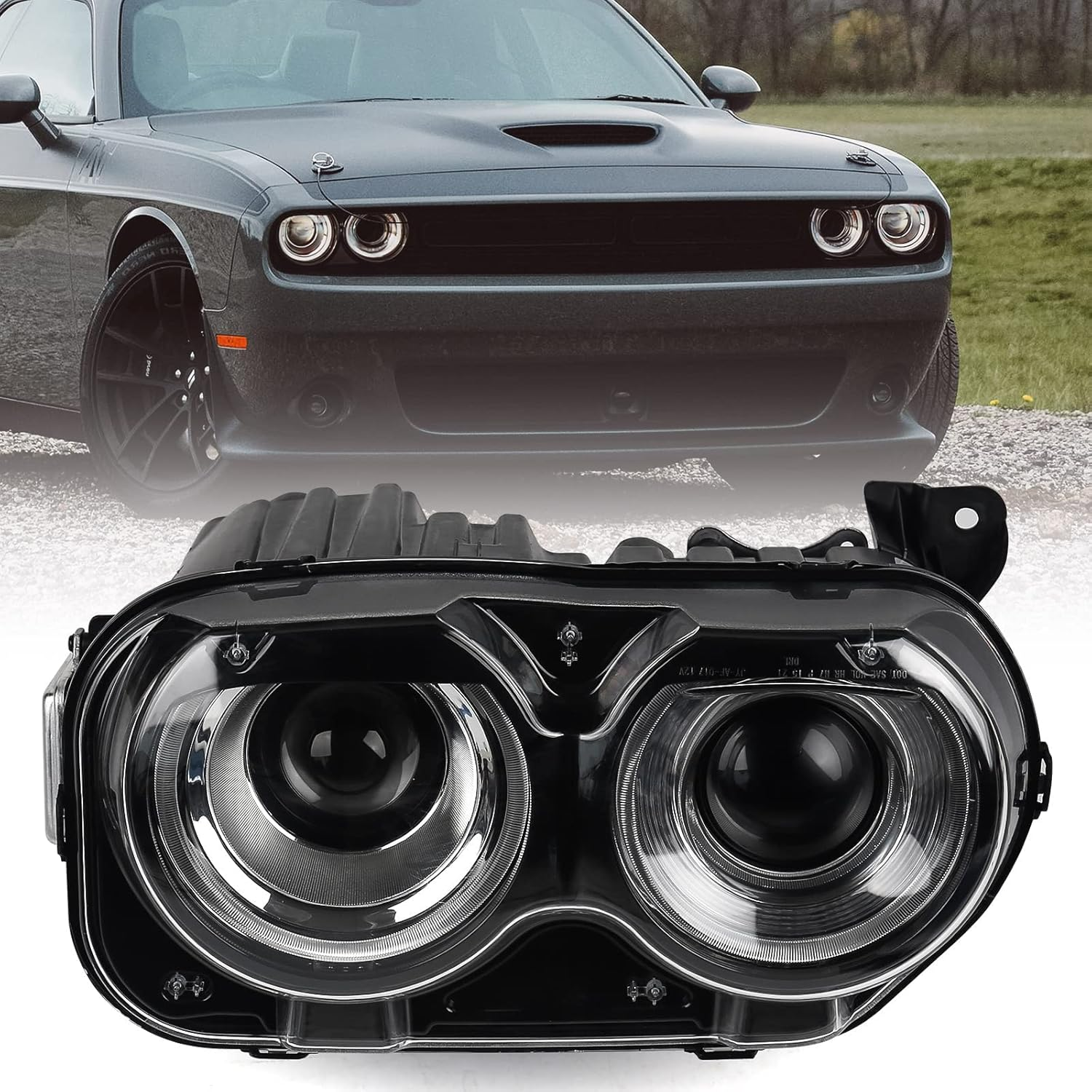 Xenon Model Headlights Assembly for Dodge Challenger 2015 2016 2017 2018 2019 2020 2021 HID Headlamps Pair with Black Housing Replacement Passenger Right Side RH…