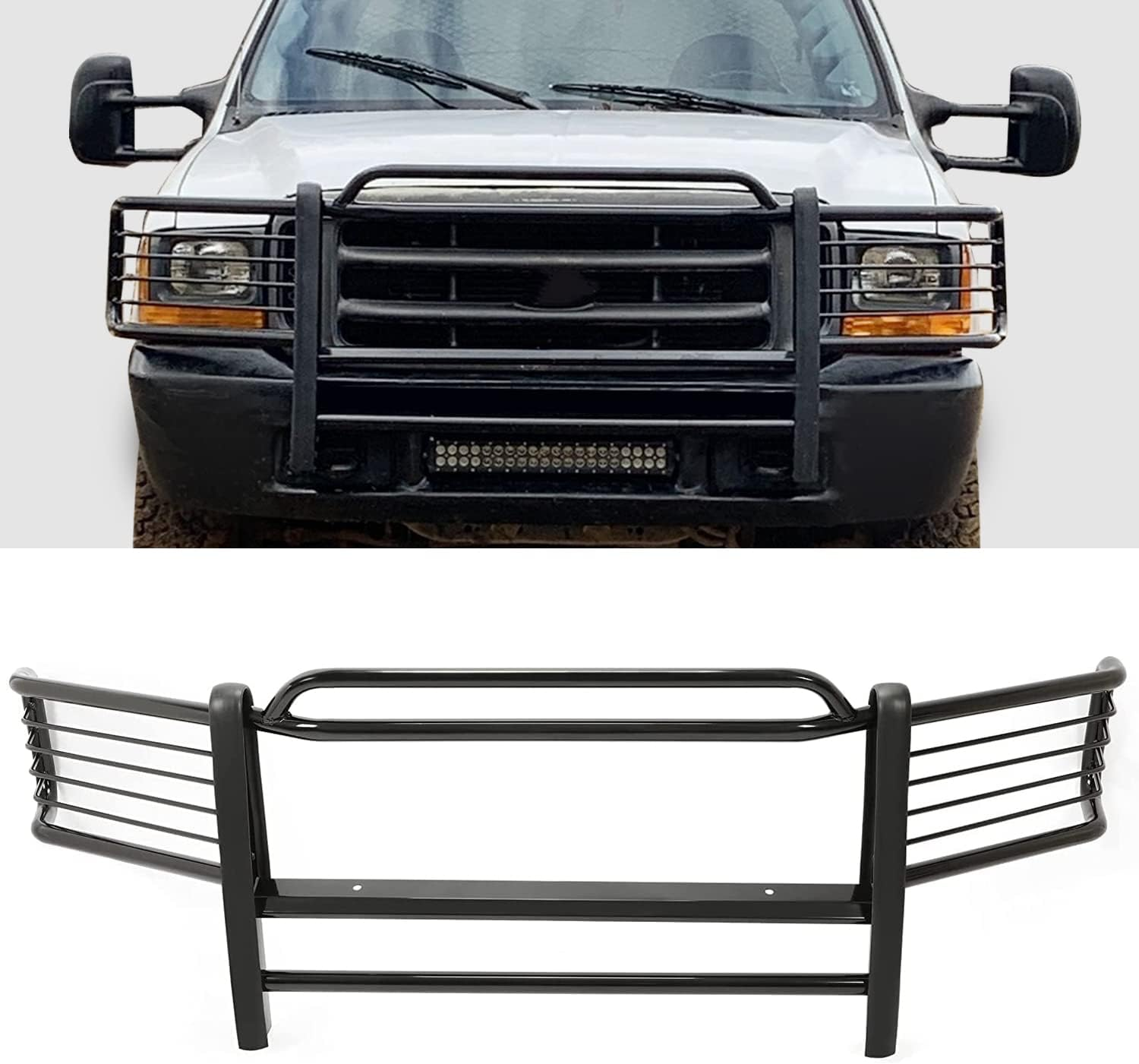 Brush Guard Compatible with 1999-2007 Ford F250 F350 F450 F550 Super Duty 2000-2006 Ford Excursion Bull Bar Front Bumper Grill Grille Guard Protector Brush Push Bar Black Steel Power Coated