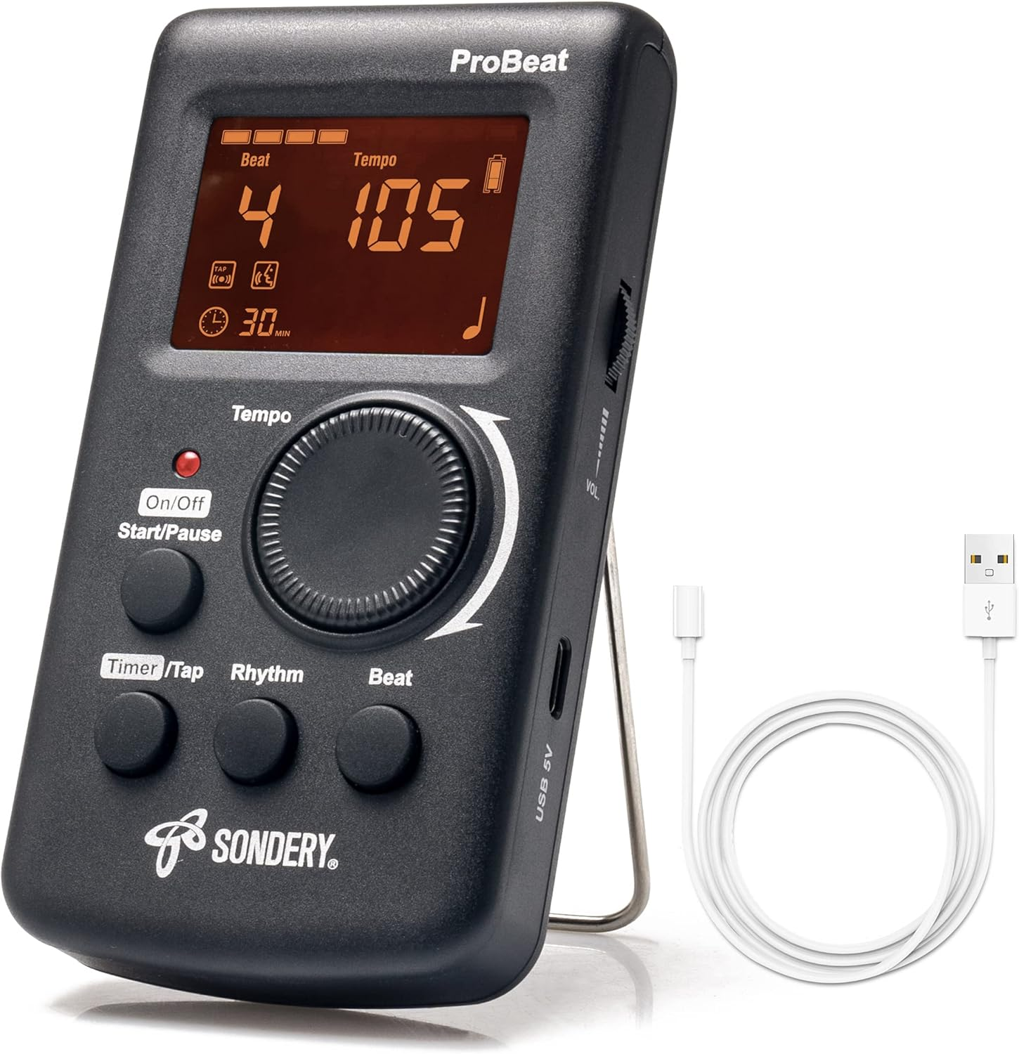 Digital Metronome for Guitar Piano Drum and All Instruments with Timer, English Vocal Counting and 3 Different Sounds with Earphone Jack and Flashing Light, Loud Volume, Rechargeable