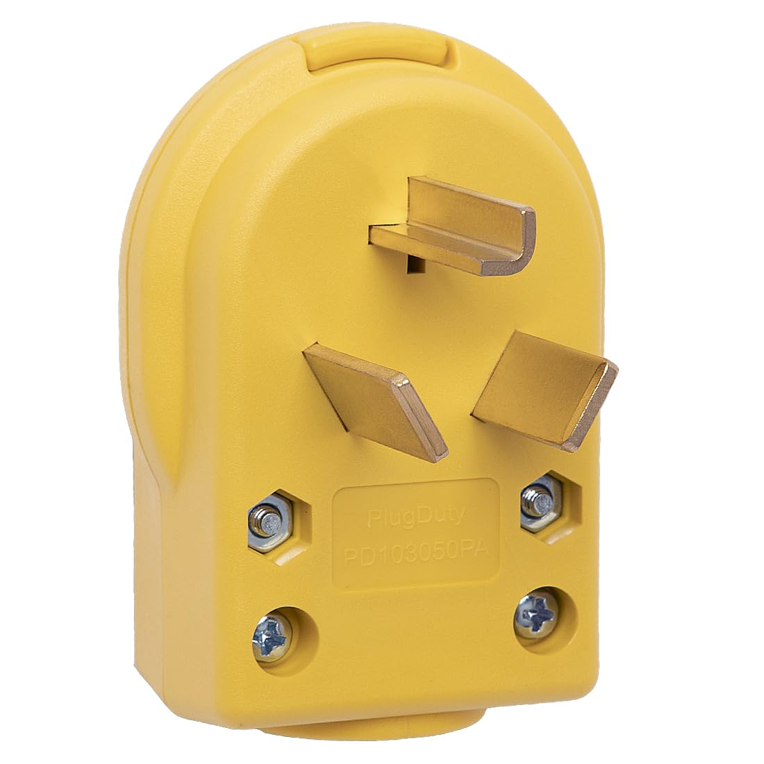 Nema 10-30P 30 Amp 125/250 Volt Angle Plug, 3 Pole 3 Wire Grounding Straight Blade for Dyers and Ranges, Works with Cable OD Max. 1.0 Inch - Yellow Color