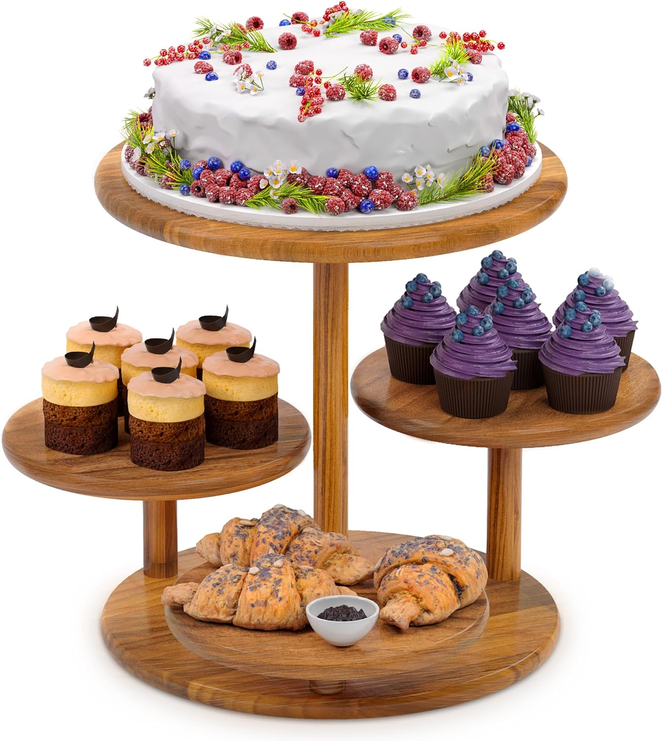 4 Tier round Cupcake Tower Stand for 50 Cupcakes,Wood Cake Stand with Tiered Tray Decor,Farmhouse Tiered Tray Decor,Cupcake Display for Birthday Graduation Baby Shower Tea Party