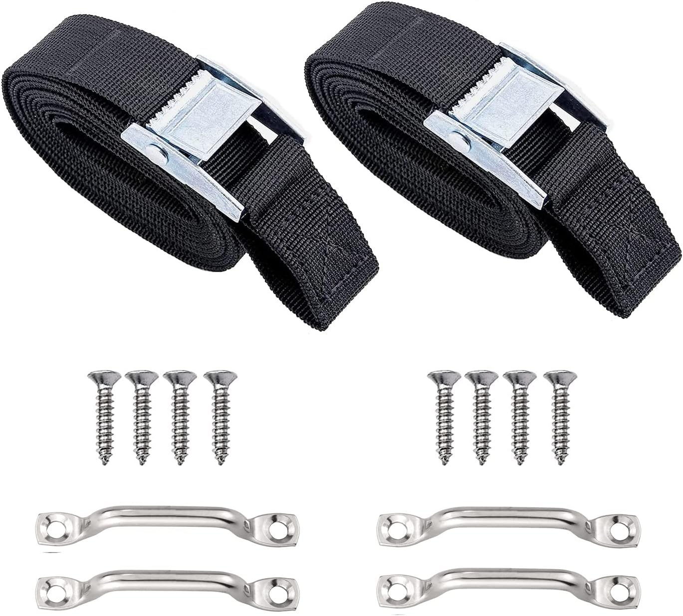 78In Battery Tie down Strap, Battery Box Hold down Lashing Straps Kit with Stainless Steel Cam Buckle, Stainless Steel Deck Loop Mounts, SS Screws