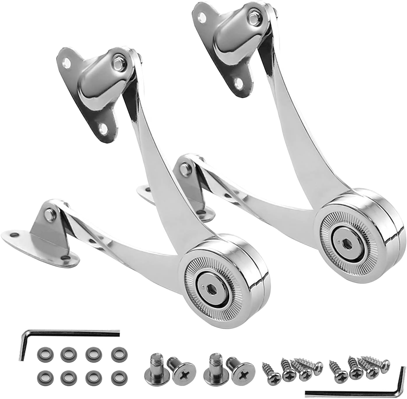 2 Pcs Heavy Duty Soft Close Lid Support Hinges - Adjustable Metal Lift-Up Cabinet Door Hinges for Toy Box, Right/Left Hand Mount, Zinc Alloy, Satin Nickel Finish, Includes Allen Wrench & Screws