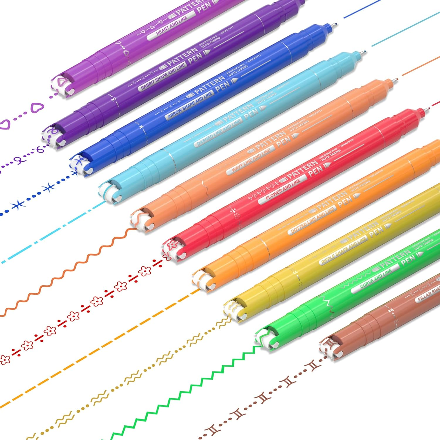 10 Colors Curve Highlighter Pens Set, 10 Different Shapes Dual Tip Markers, Cool Pens for Journal Planner Scrapbook Art Office School Supplies for Kids Adults