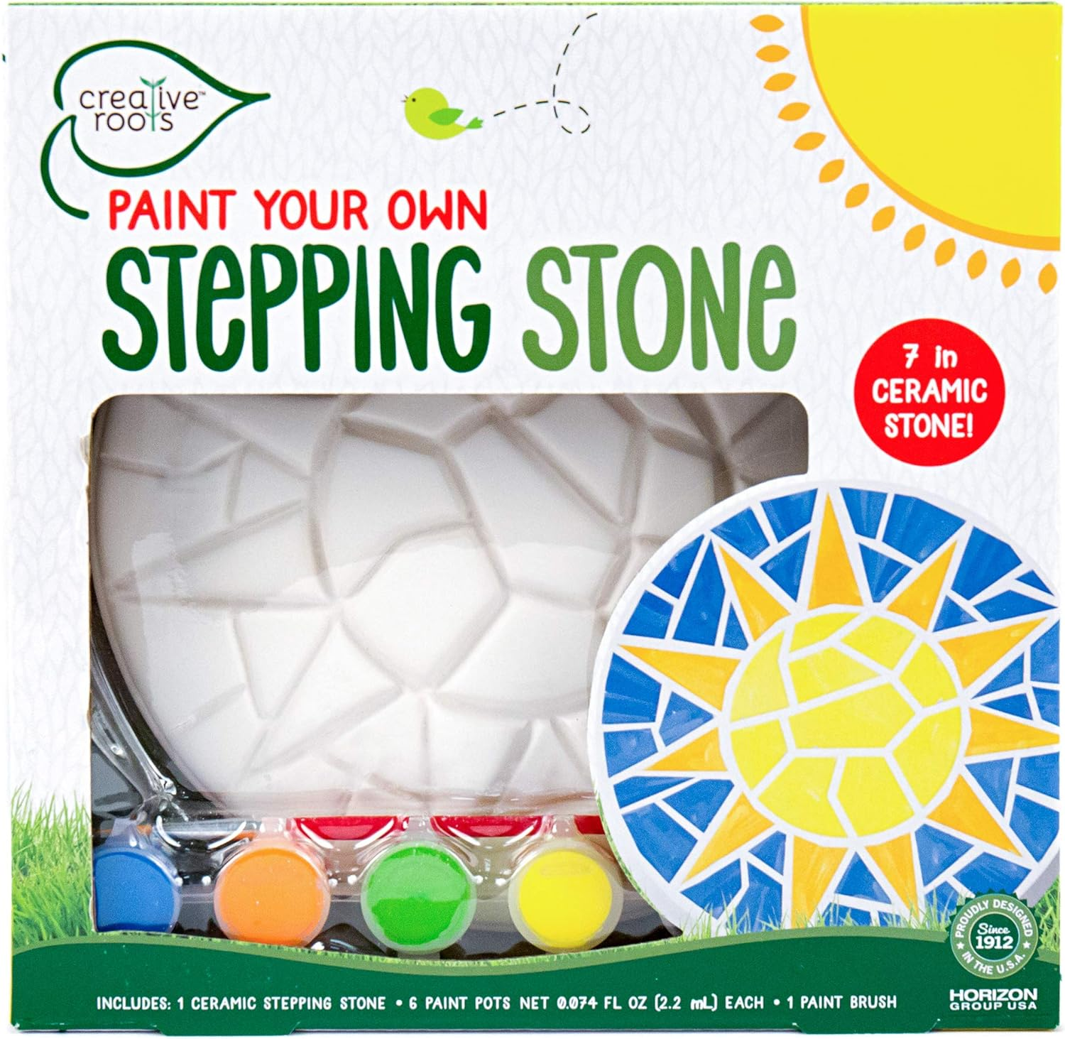 Mosaic Sun Stepping Stone Kit, Includes 7-Inch Ceramic Stepping Stone & 6 Vibrant Paints, DIY Garden Stone for Kids Ages 6+, Multicolor