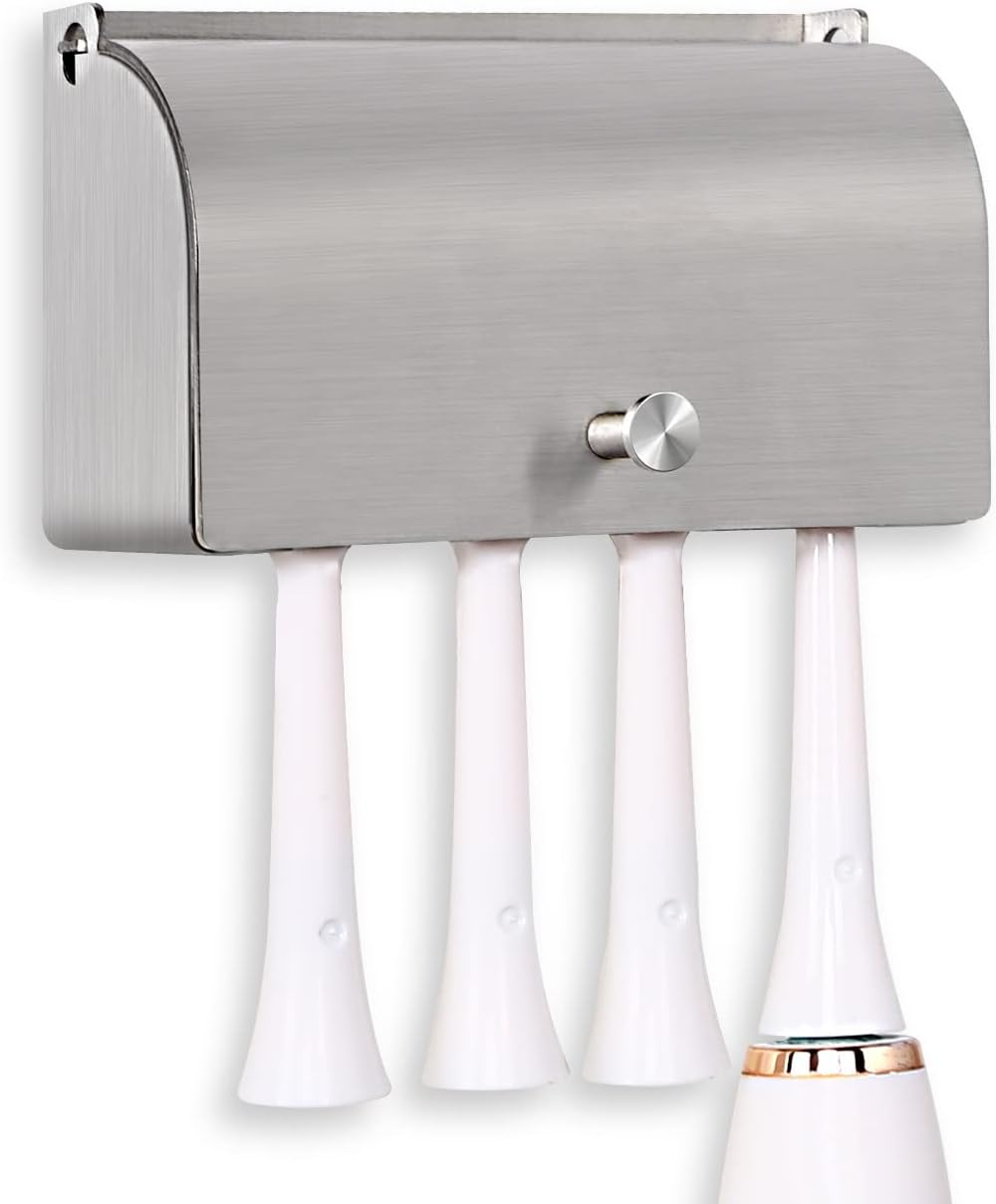YURINJEE Toothbrush Holder, 304 Stainless Steel Dustproof Wall Mounted Self 
