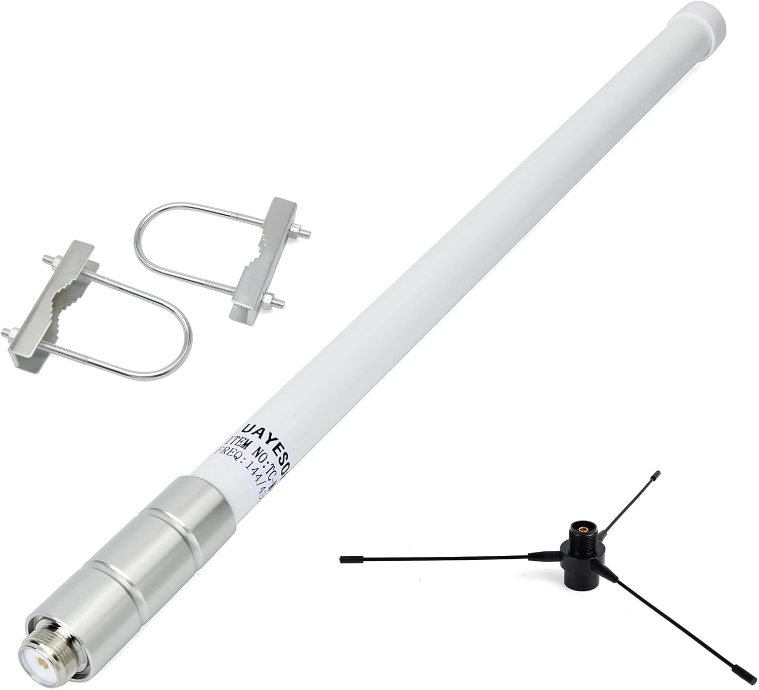 Dual Band Fiberglass Base Antenna with Ground Plane Kit, 17” VHF/UHF 136-174Mhz/400-470Mhz Repeater Antenna for Mobile Radio Transceiver, HT, Scanner