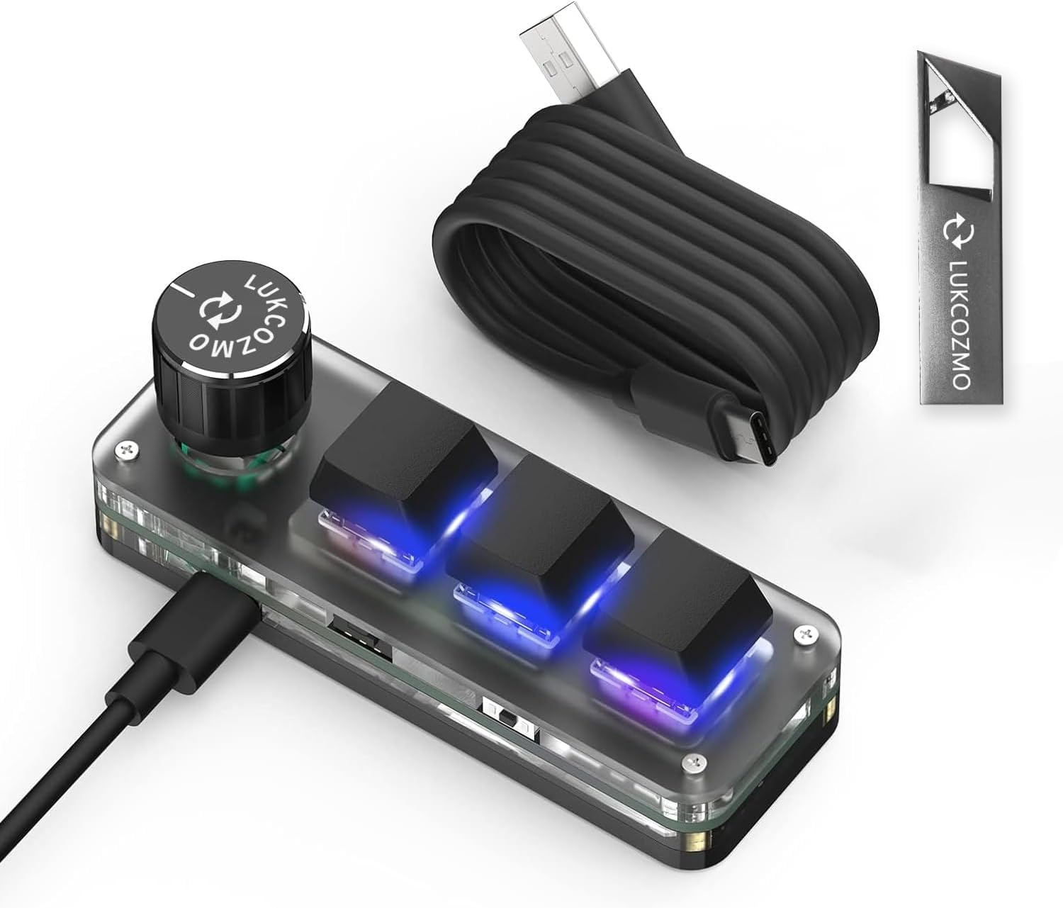 Macro Pad Macropad Macro Programmable Keypad Customized 3-Key Mini Mechanical Gaming Keyboard, One Handed Keyboard RGB LED Backlit OSU Multifunctional Macropad Wtih Knob Type C 1M Cable Black