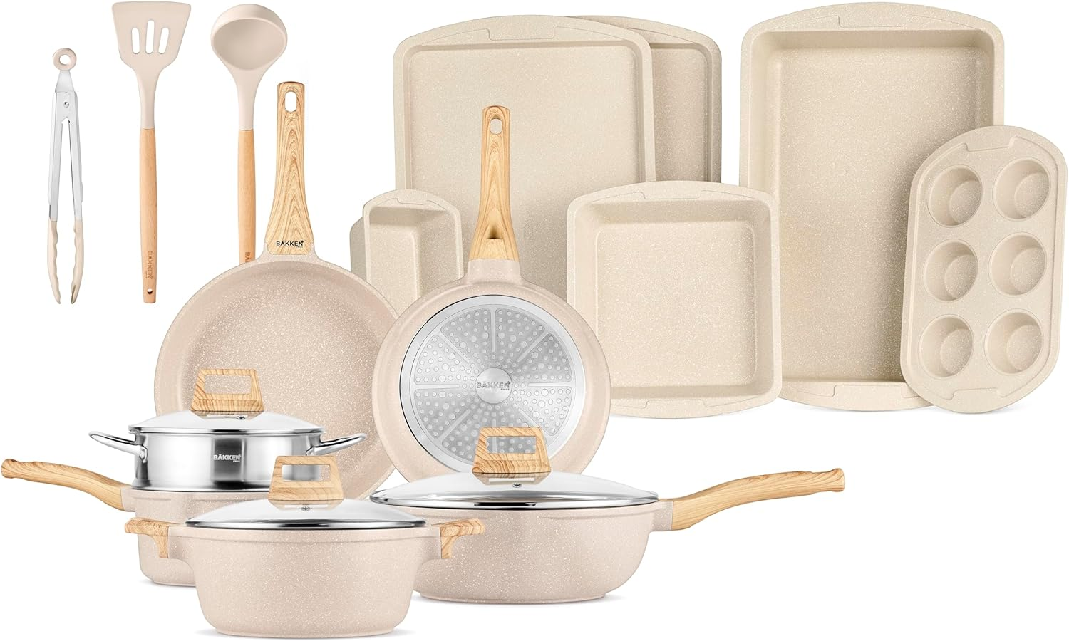 Bakken-Swiss 20-Piece Kitchen Cookware Set – Granite Non-Stick – Eco-Friendly – for All Stoves & Oven-Safe