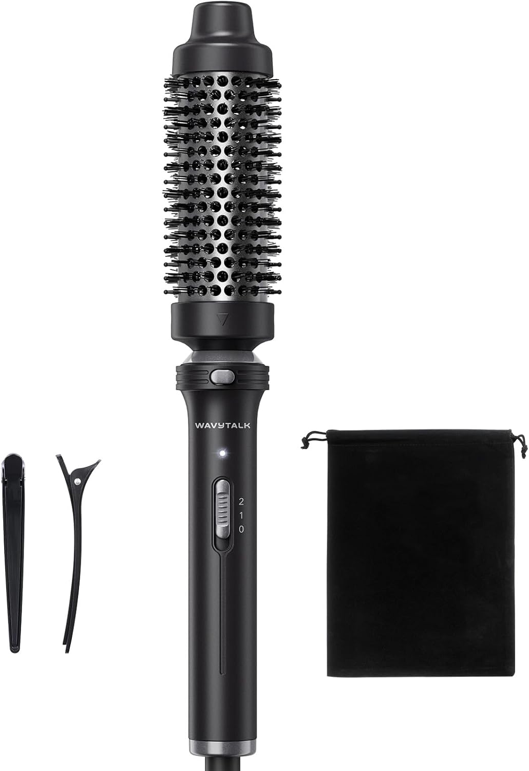 Thermal Brush, 1 1/2 Inch Heated round Brush with Detachable Head, Velvet Pouch and Dual Voltage for Travel, Easy to Create Blowout Look, Classic Black