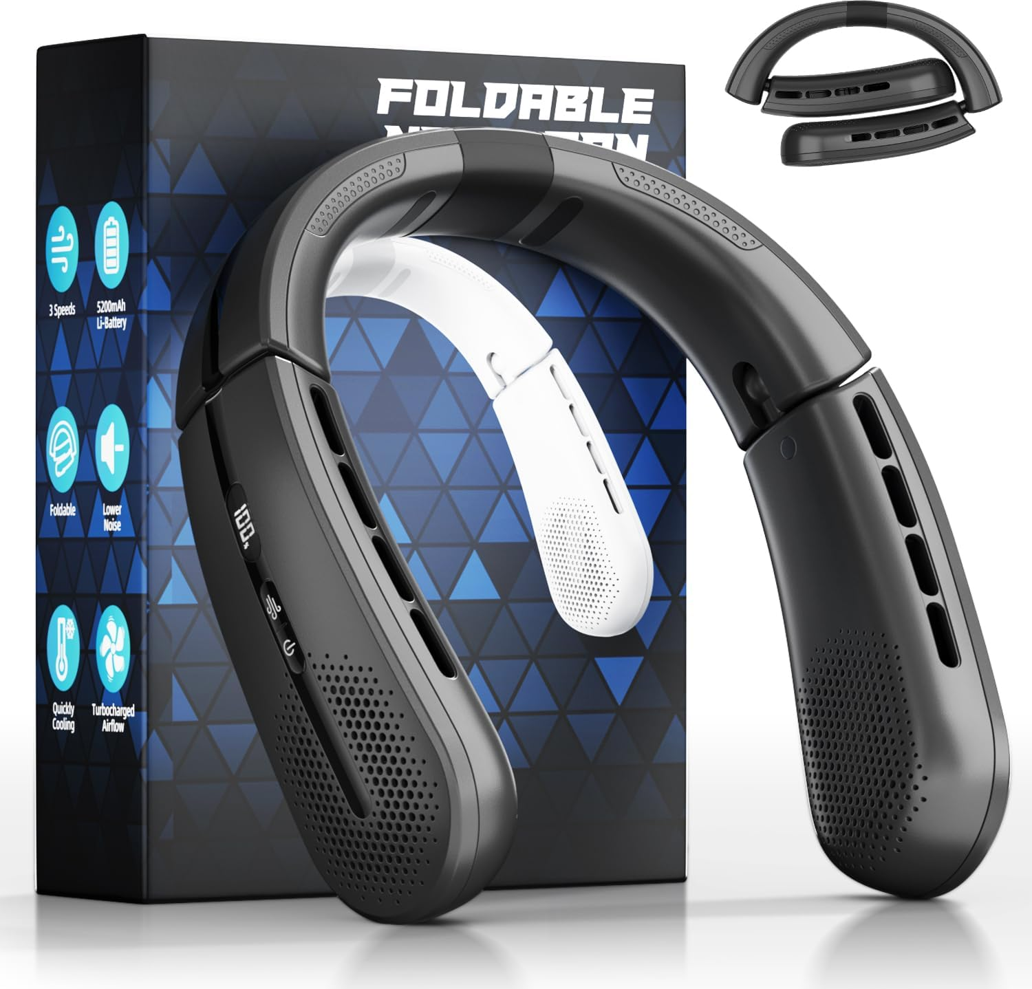 Chillgo Portable Neck Fan - 8400 RPM Enlarged Turbo Airflow - 5200Mah Personal