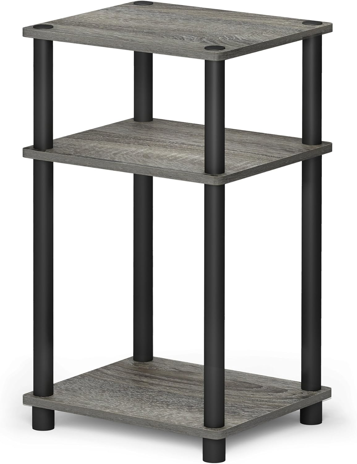 Furinno Just 3-Tier Turn-N-Tube End Table / Side Table / Night Stand / Bedside Table with Plastic Poles, 1-Pack, French Oak Grey/Black